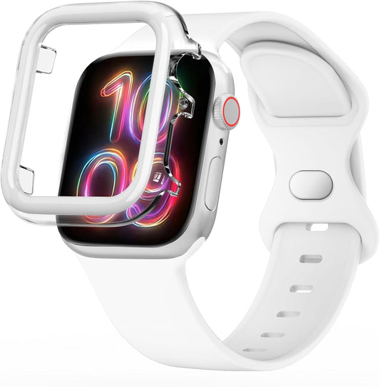 DABAOZA Compatible for White Apple Watch Band 40Mm 38Mm 41Mm 42Mm 44Mm 45Mm 49Mm with Bumper Case, Women Girl Men Soft Silicone Watch Band Sport Strap for Iwatch SE Series 9 8 7 6 5 4 3 2 1
