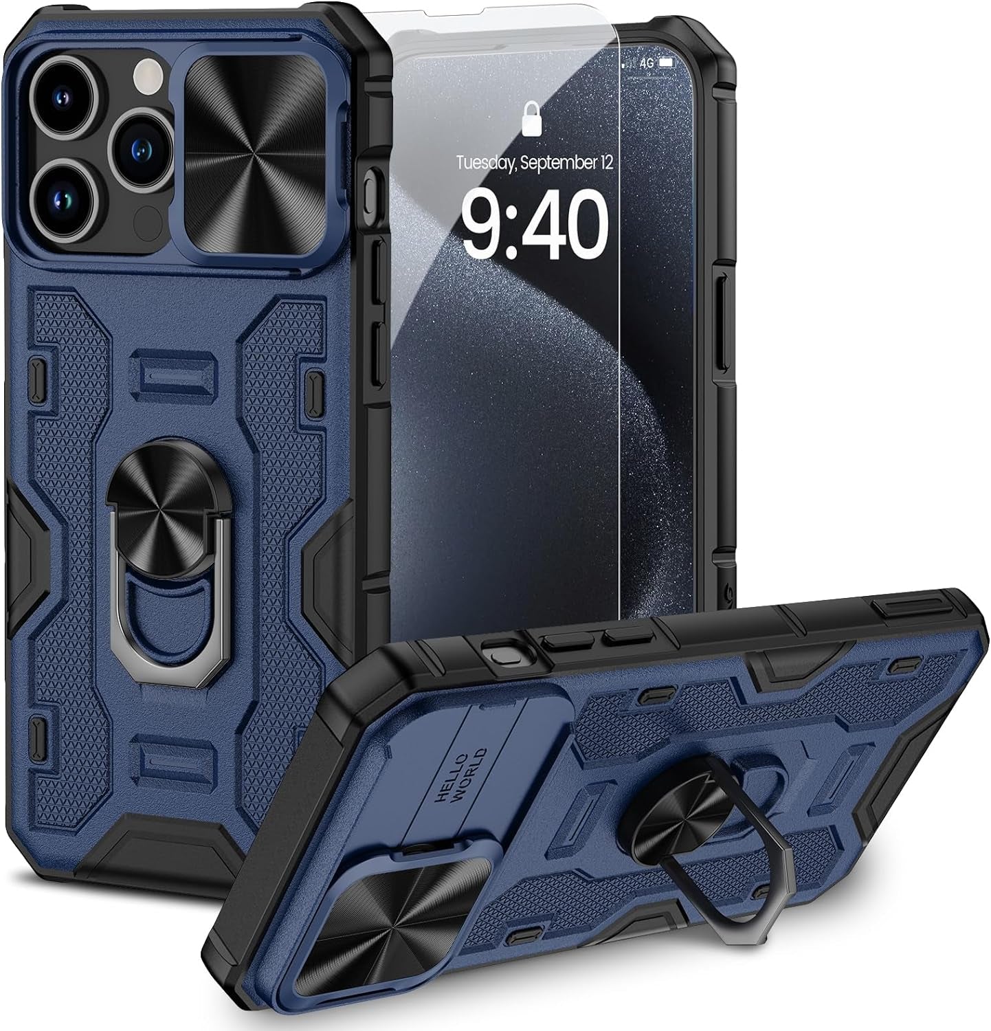 NULETO for Iphone 15 Pro Max Stand Case with Rotatable Kickstand [Ring Holder] and Slid Camera Cover, 15 Pro Max Phone Case with Screen Protector and Magnetic Magnet for Iphone 15 Promax 6.7, Grey  NULETO   