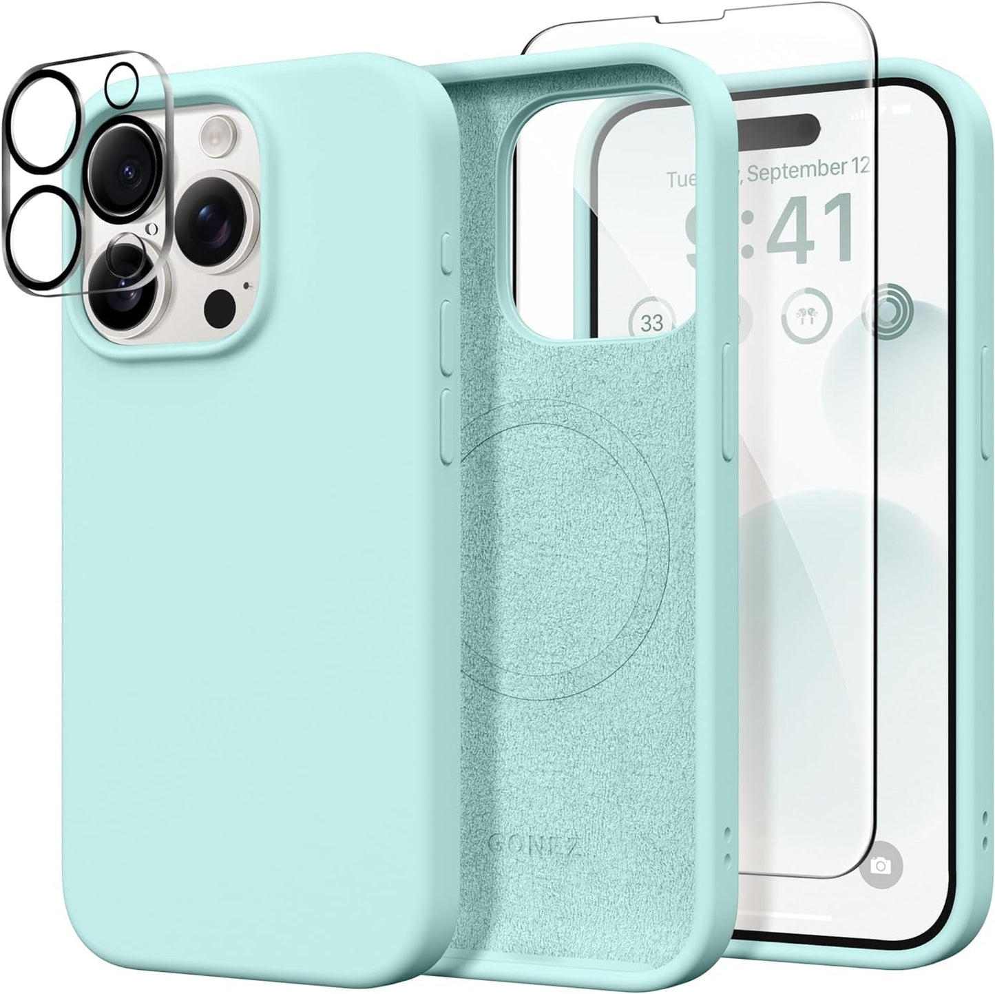 GONEZ for Iphone 15 Pro Case Compatible with Magsafe, [2X Screen Protector + 2X Camera Lens Protector], Soft Silicone Shockproof Anti-Scratch Full Body Protective Phone Case 6.1" 2023, Dark Grey  GONEZ   