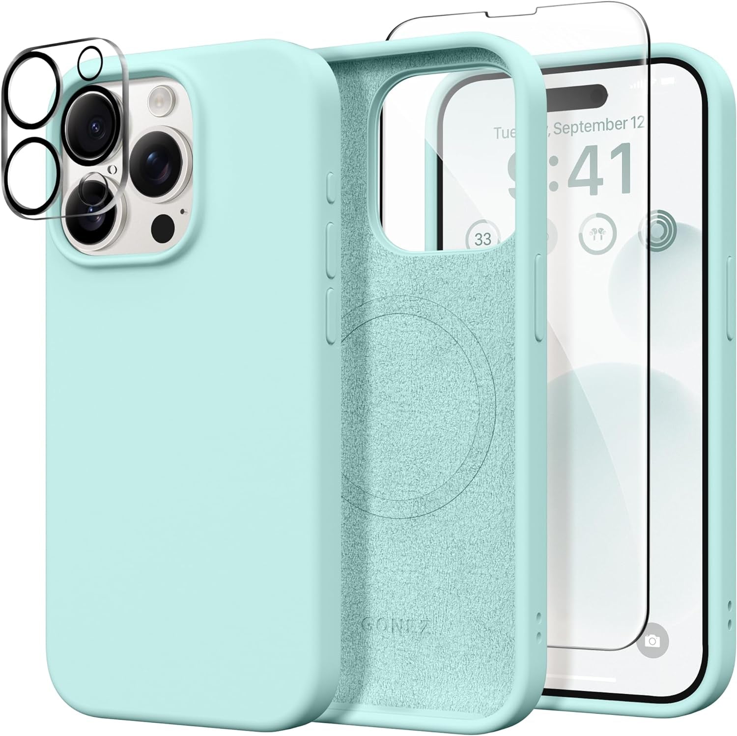 GONEZ for Iphone 15 Pro Case Compatible with Magsafe, [2X Screen Protector + 2X Camera Lens Protector], Soft Silicone Shockproof Anti-Scratch Full Body Protective Phone Case 6.1" 2023, Dark Grey  GONEZ   