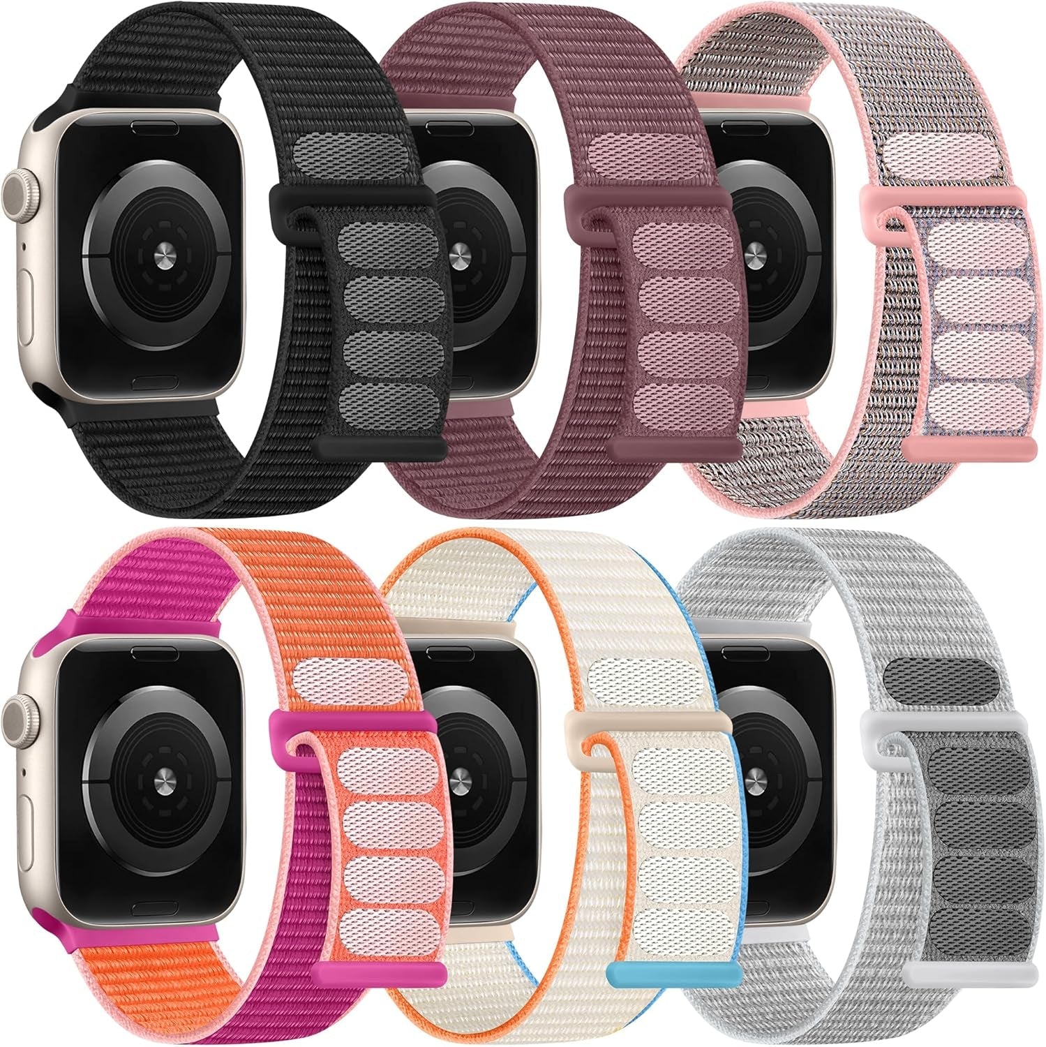 6 Pack Soft Nylon Sport Loop Bands Compatible with Apple Watch 38Mm 40Mm 41Mm 42Mm 44Mm 45Mm 49Mm for Women Men, Adjustable Braided Hook and Loop Straps for Iwatch Series 9 8 7 6 5 4 3 2 1 SE Ultra