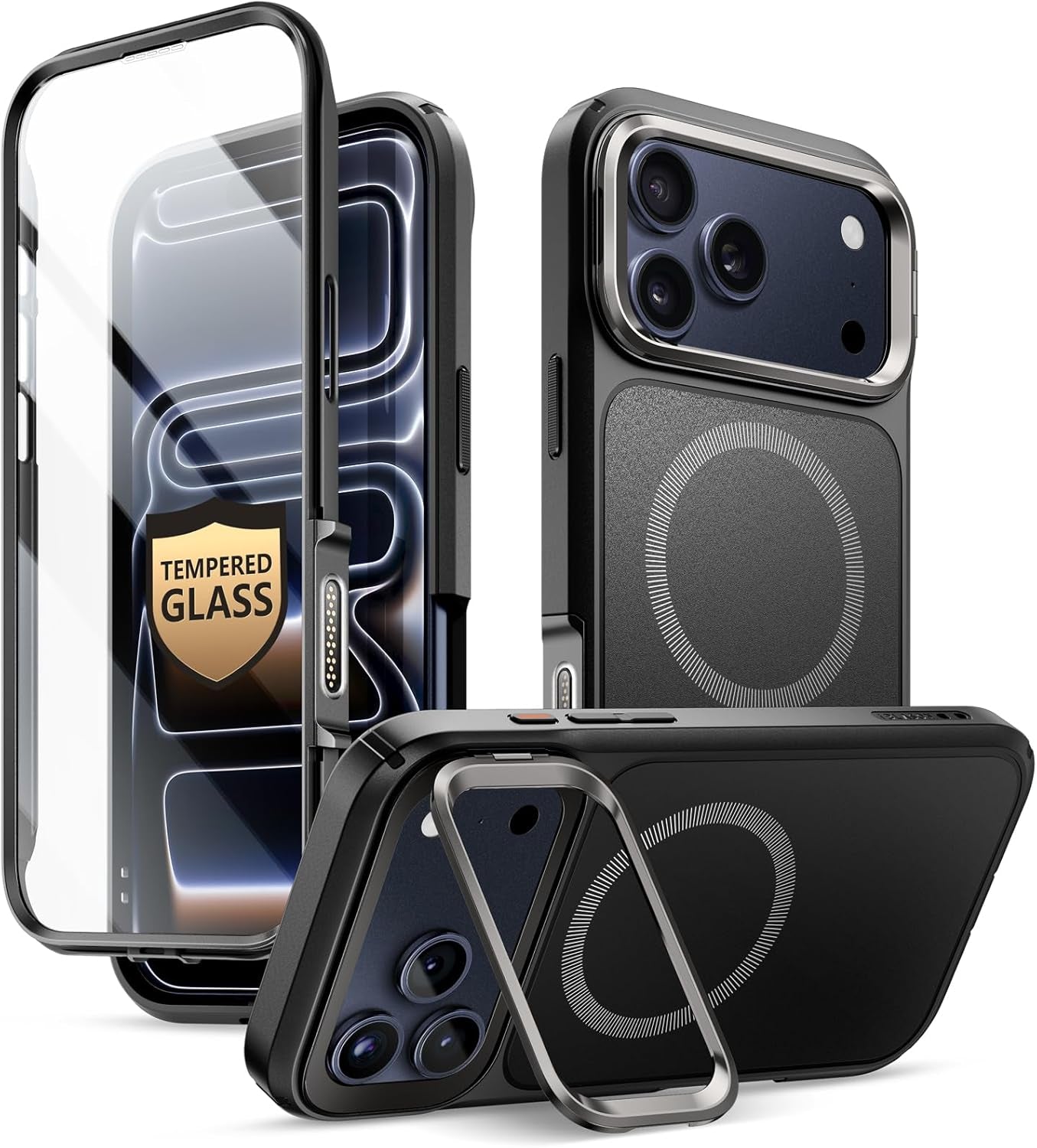 I-Blason for Iphone 17 Pro Max Case Magsafe with Stand [9H+ Tempered Glass Screen Protector] [Camera Control Button Cover] Military-Grade Protection Full-Body Heavy Duty Magnetic Case, Coral