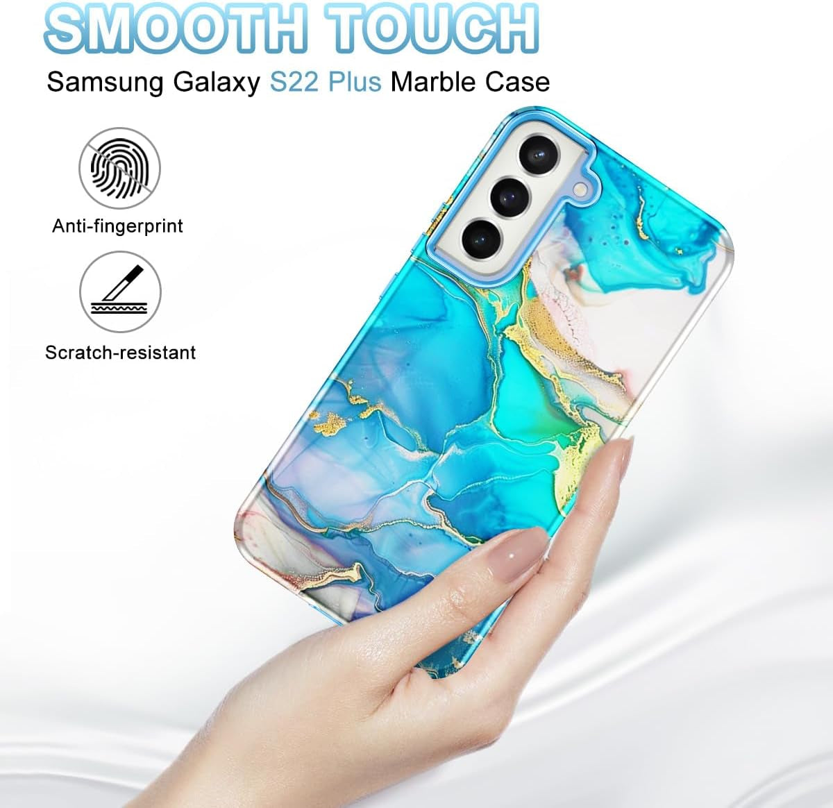 Btscase for Samsung Galaxy S22 plus Case, [Military Grade Drop Tested] Marble Pattern Design Slim Rugged Shockproof Women Girls Men Protective Anti-Scratch Cover for Galaxy S22 plus 5G, Cobalt Blue