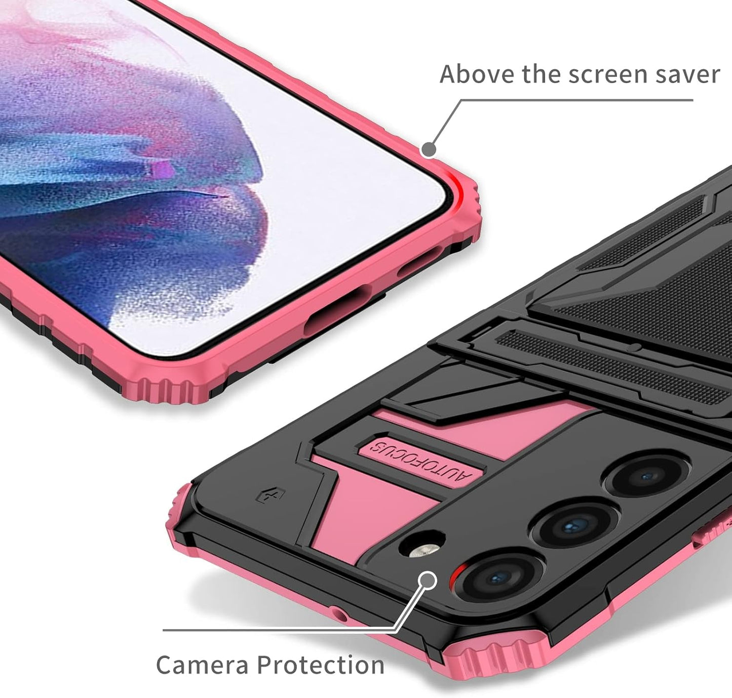 Asuwish Phone Case for Samsung Galaxy S22 plus S22+ 5G with Tempered Glass Screen Protector Cover and Slim Credit Card Holder Stand Cell Accessories S22+5G S22Plus 22S + S 22 22+ Women Men Pink