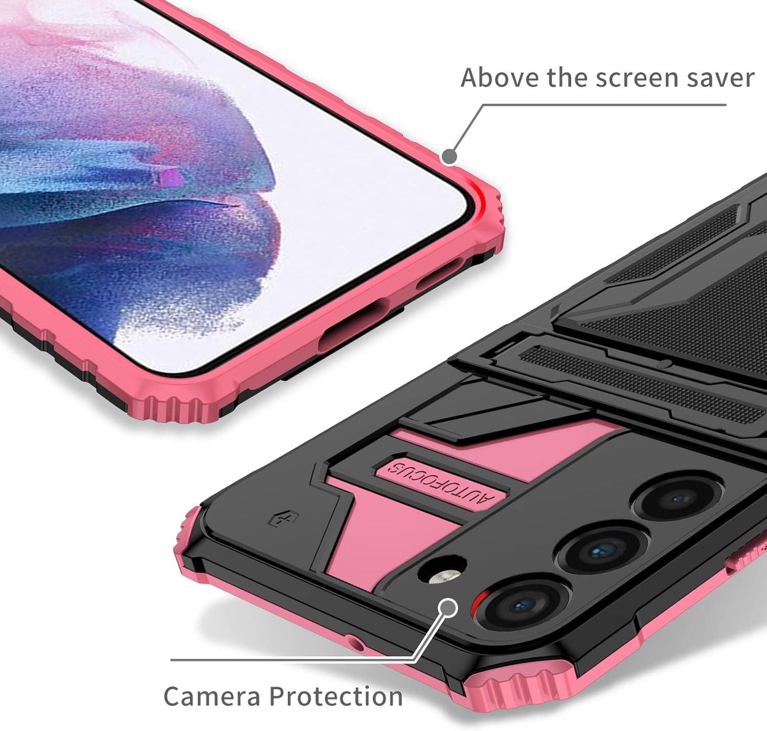 Asuwish Phone Case for Samsung Galaxy S22 plus S22+ 5G with Tempered Glass Screen Protector Cover and Slim Credit Card Holder Stand Cell Accessories S22+5G S22Plus 22S + S 22 22+ Women Men Pink