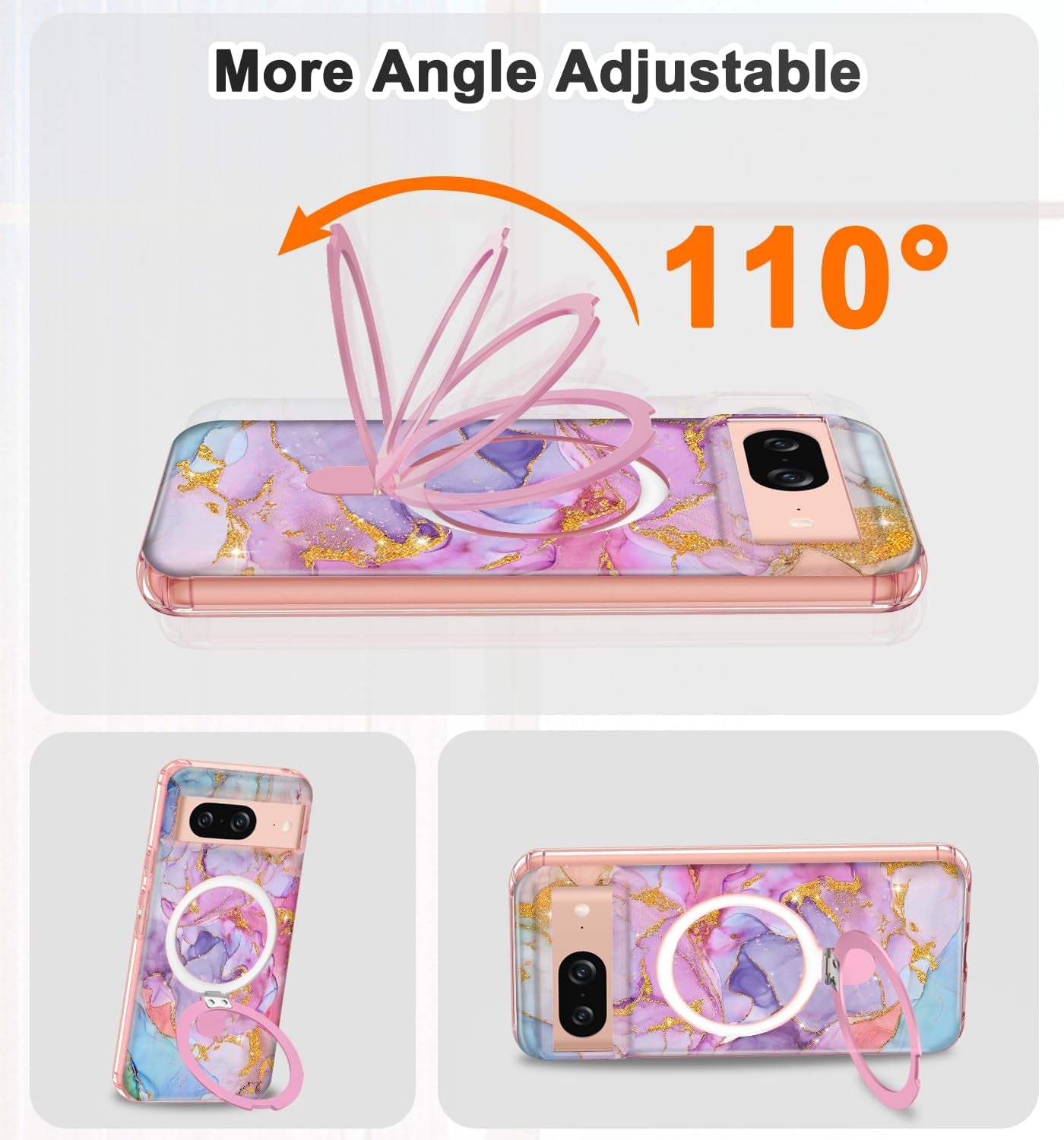 Lamcase Magnetic for Google Pixel 8 Case with Ring Stand [Compatible with Magsafe], Hard PC Slim Full Body Drop Protective Women Girls Men Phone Case for Google Pixel 8, Pink  Lamcase   