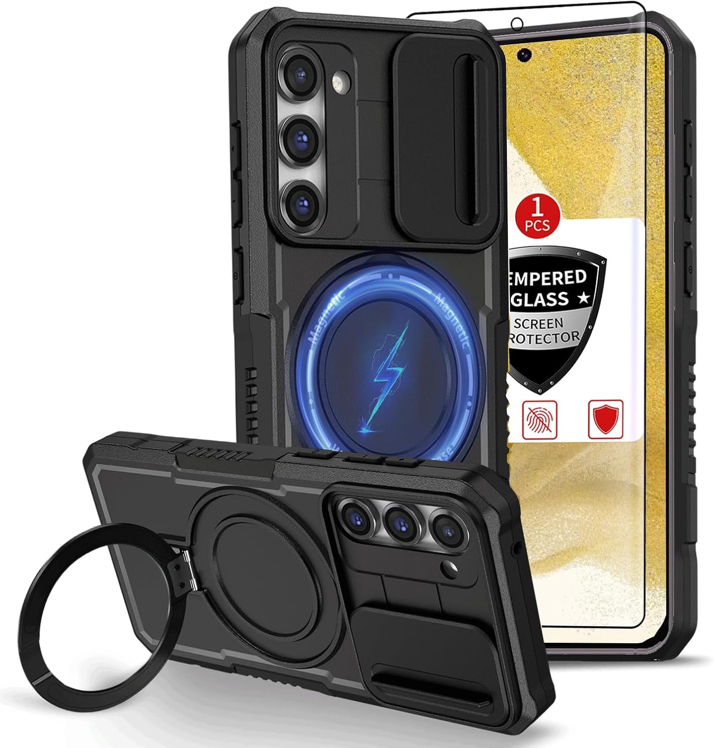 For Samsung Galaxy S21 Ultra Case Compatible with Magsafe Galaxy S21 Ultra Case Magnetic,With Screen Protector,With Magnetic Stand&Camera Cover Protection Shockproof Galaxy S21Ultra Case Blue