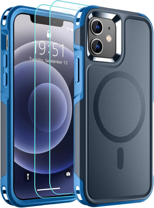 For Iphone 12 Case,Iphone 12 Pro Case,[Compatible with Magsafe][12 FT Military Grade Drop Protection] 2X[Tempered Glass Screen Protector] Magnetic Phone Case for Iphone 12/12 Pro,Deep Blue