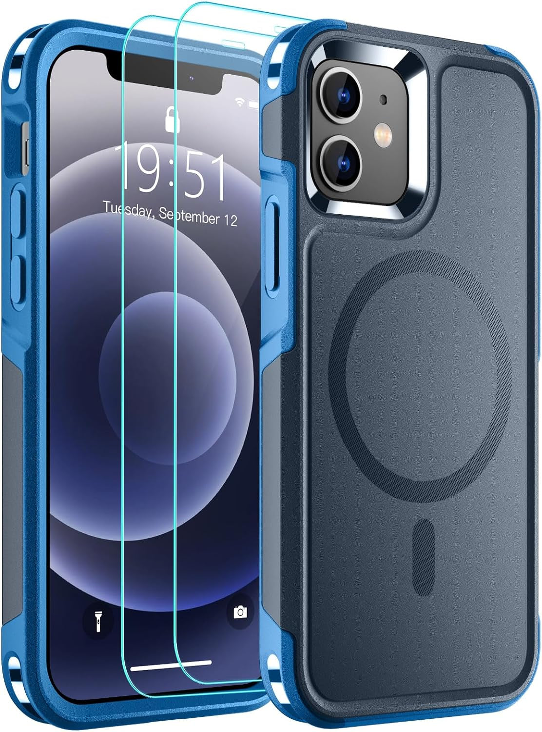 For Iphone 12 Case,Iphone 12 Pro Case,[Compatible with Magsafe][12 FT Military Grade Drop Protection] 2X[Tempered Glass Screen Protector] Magnetic Phone Case for Iphone 12/12 Pro,Deep Blue