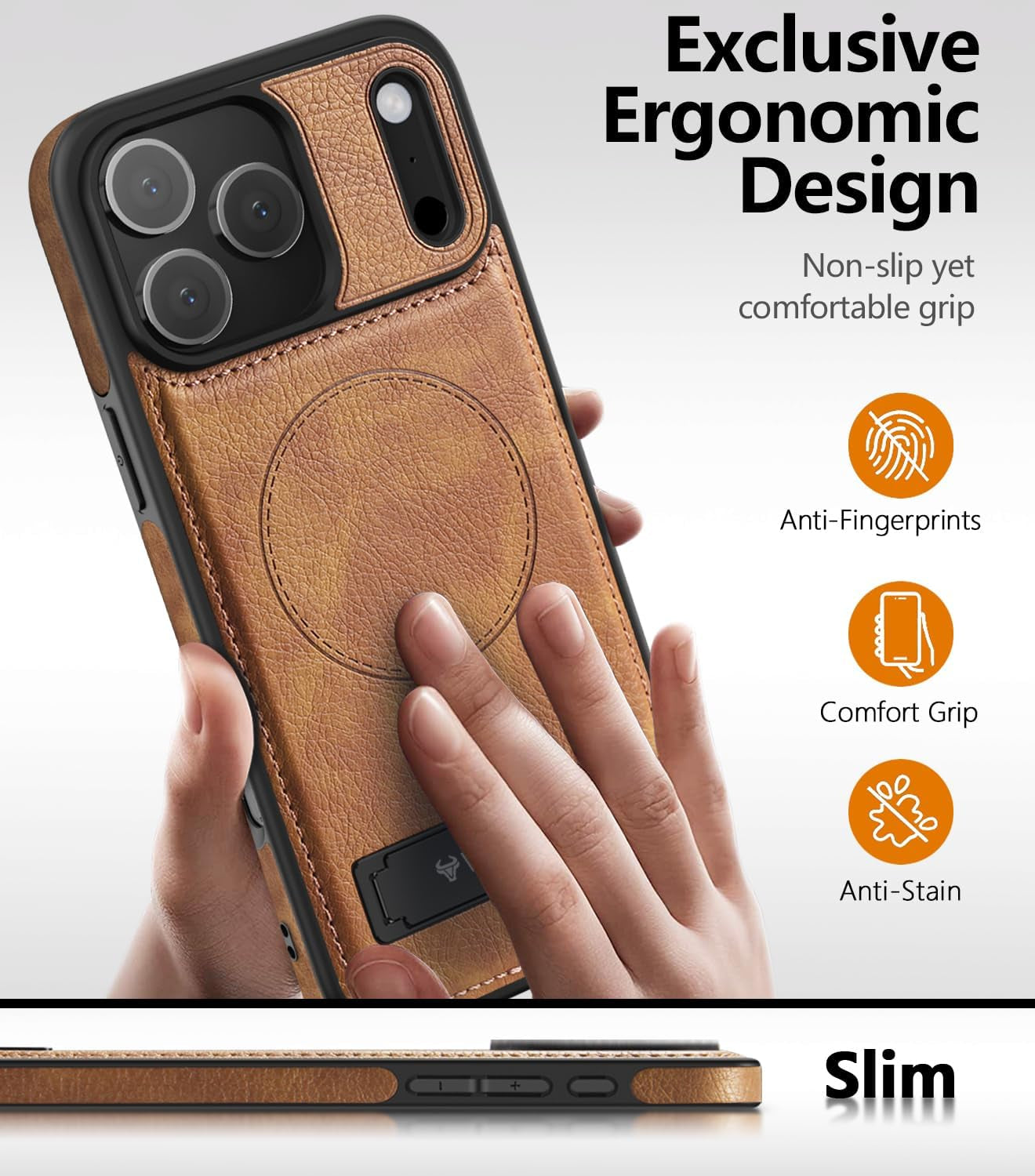 Magnetic for Iphone 17 Pro Max Leather Case,Built-In Invisible Stand [Compatible with Magsafe] Protective Slim Kickstand Phone Cover for Iphone 17 Pro Max,Brown