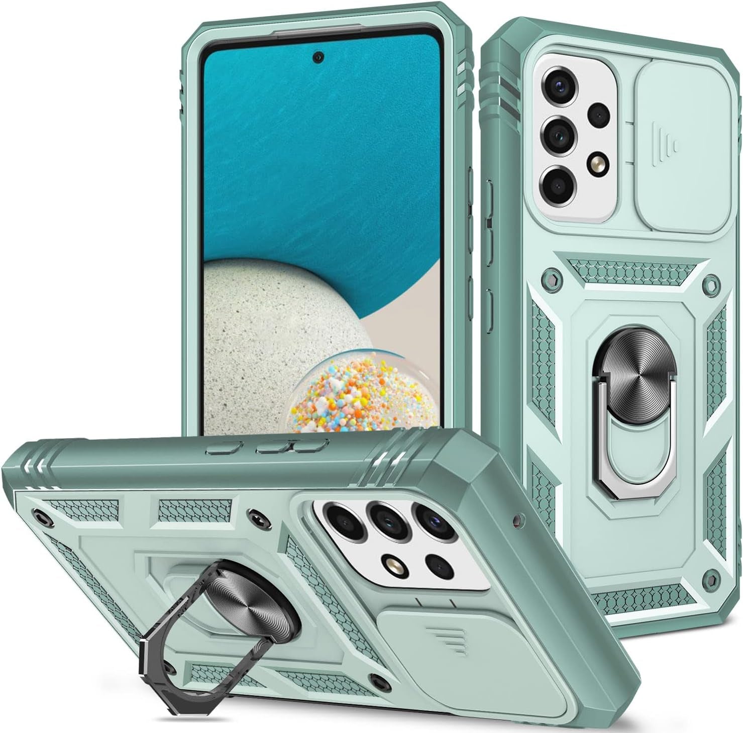 Case for Galaxy A53 5G, Camera Cover Phone Case with Rotation Ring Stand for Samsung Galaxy A53 5G - Green