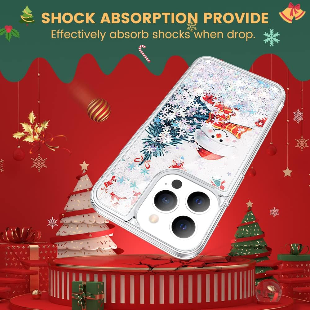 Caka for Iphone 14 Pro Case, Iphone 14 Pro Case Glitter Christmas for Women Girls Girly Bling Sparkle Flowing Floating Snowflake Quicksand Clear Phone Case Cover for Iphone 14 Pro 6.1 Inch Snowman  Caka   