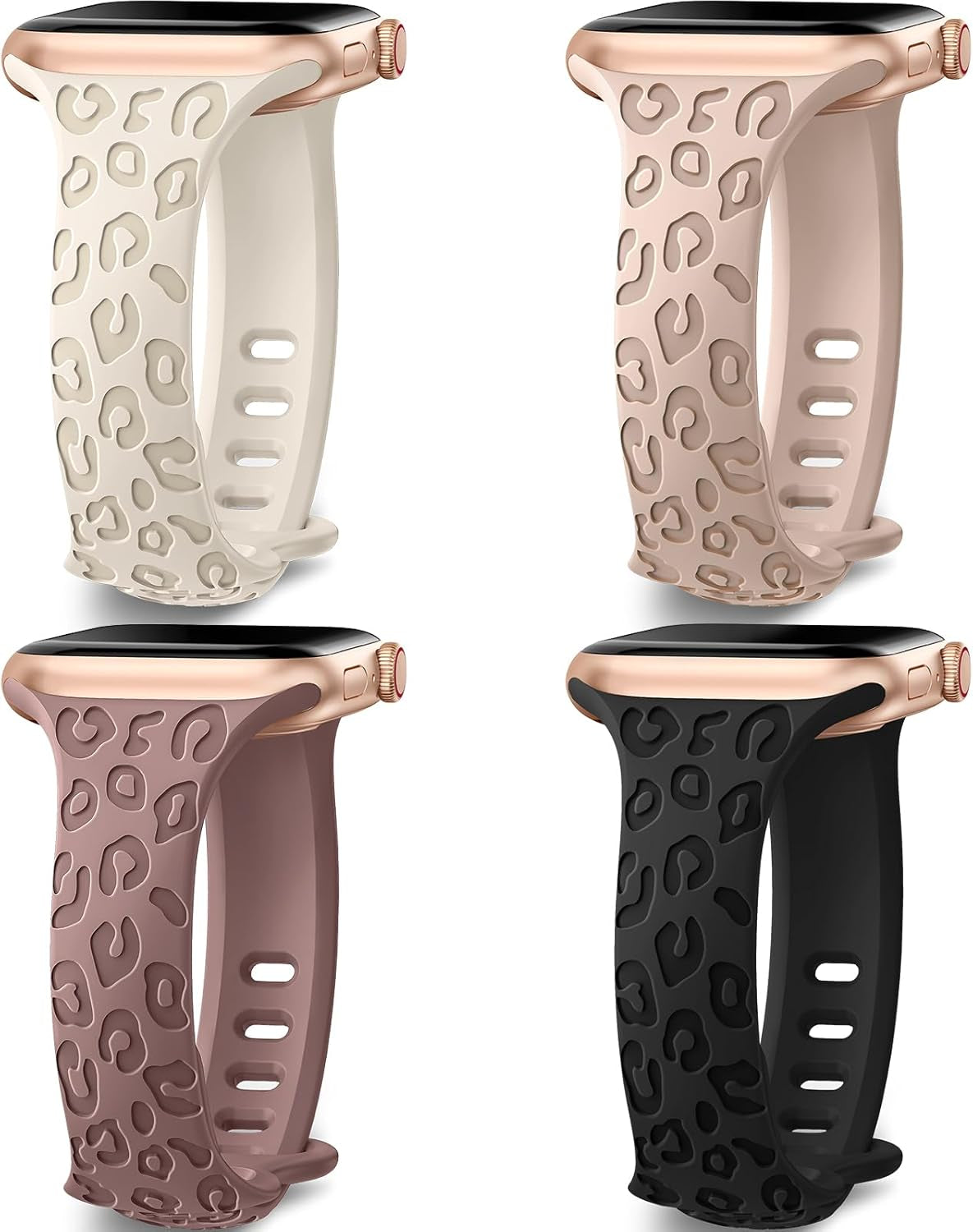 4-Pack Leopard Engraved Band Compatible with Apple Watch Bands 38Mm 40Mm 41Mm 44Mm 45Mm 42Mm Women, Thin Slim Sport Wristbands for Iwatch Ultra/Ultra 2 Series 9 8 7 6 5 4 3 2 1 SE