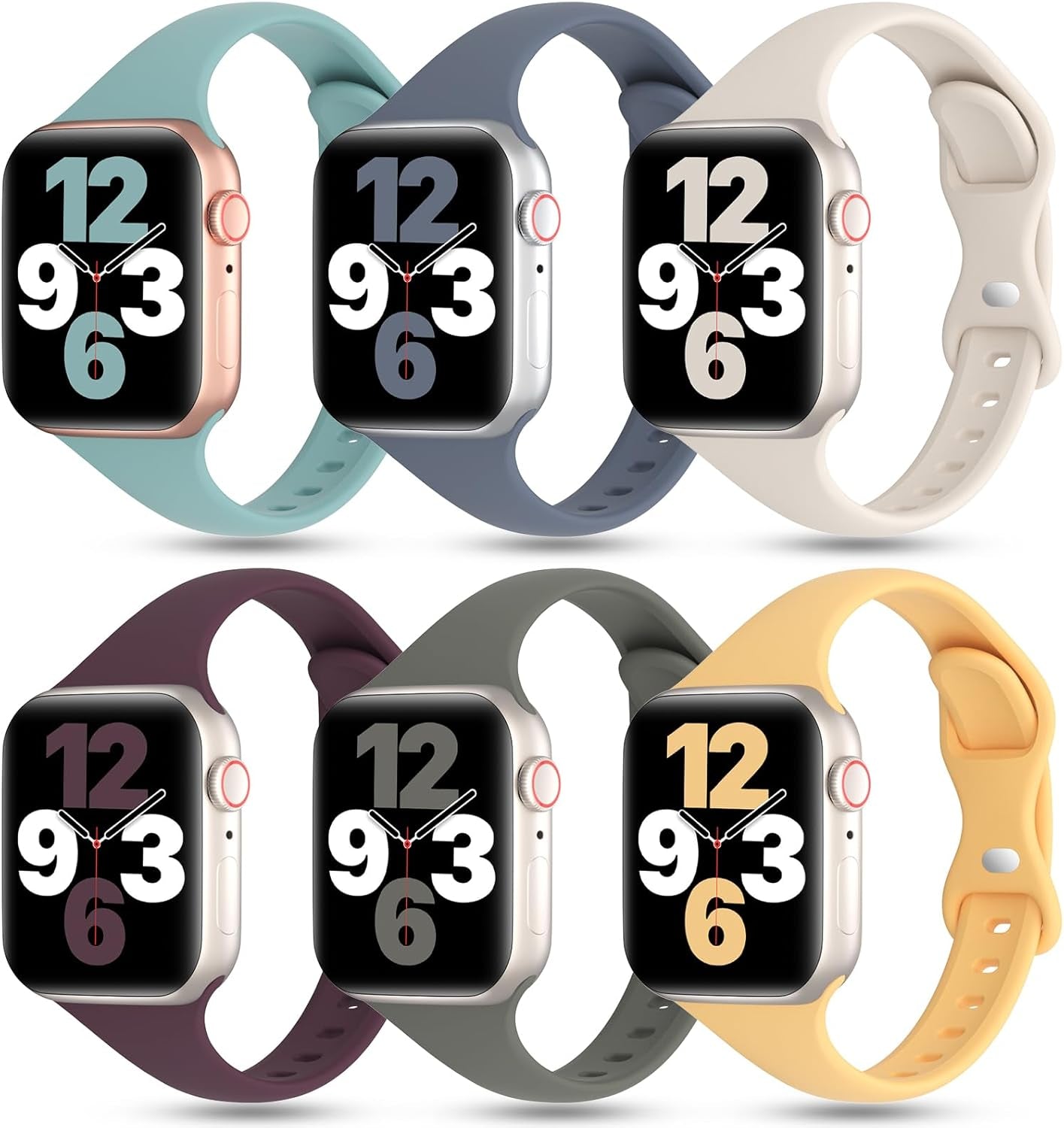 6 Pack Thin Bands Compatible with Apple Watch Band 38Mm 40Mm 41Mm 42Mm 44Mm 45Mm 49Mm Women Men, Sports Silicone Narrow Strap Slim Wristband for Iwatch Series 9 8 SE 7 6 5 4 3 2 1 Ultra