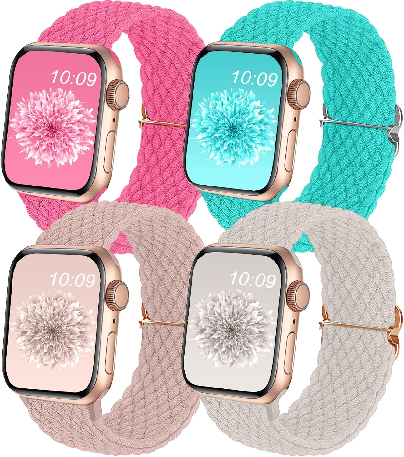 4Pack Braided Solo Loop Compatible with Apple Watch Band 38Mm 40Mm 41Mm 42Mm 44Mm 45Mm 49Mm, Washable Stretchy Woven Nylon Strap Wristband Women Men for Iwatch Series 9 8 7 6 5 4 3 2 1 SE Ultra