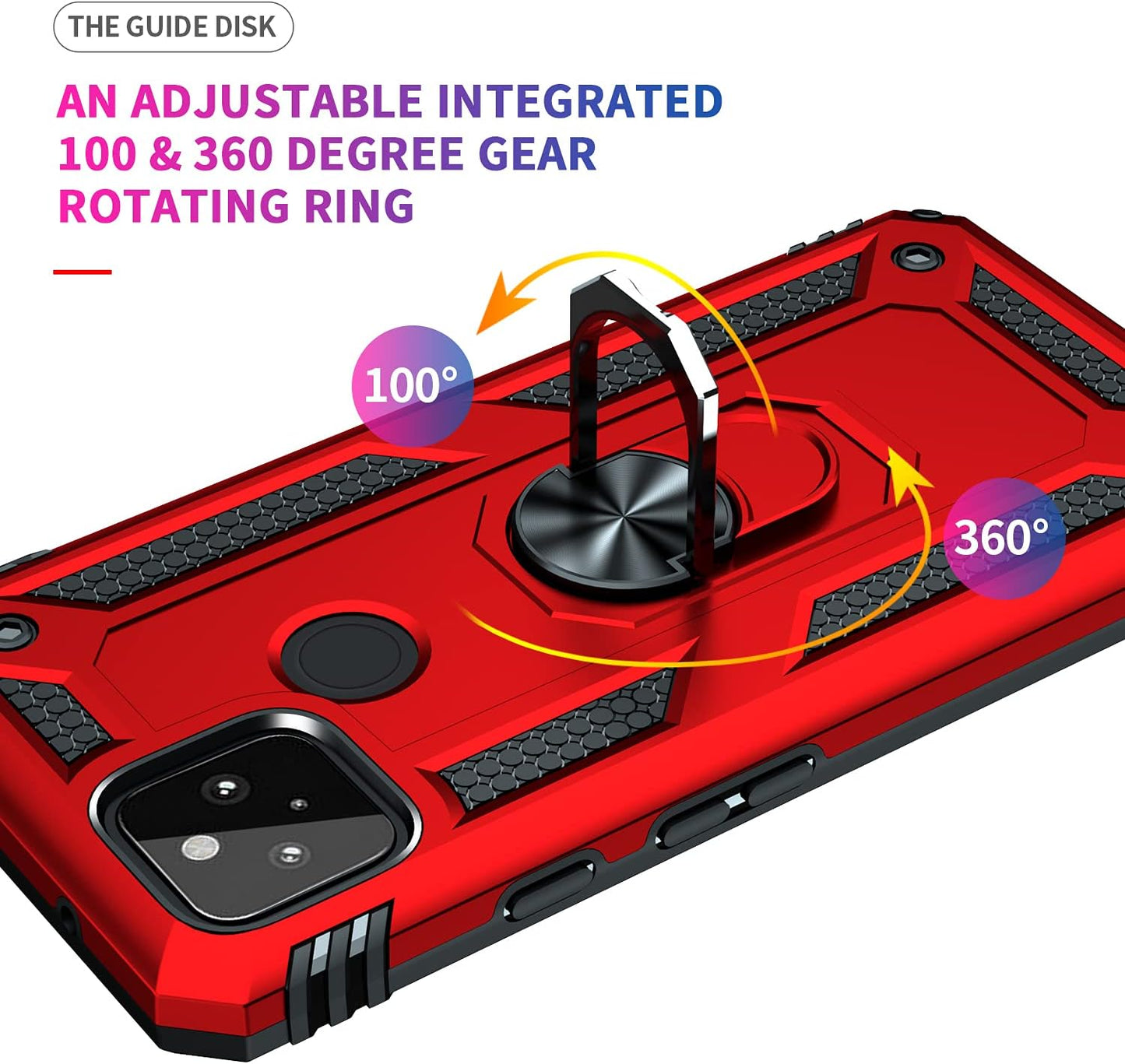 Androgate Designed for Google Pixel 5A Case with HD Screen Protectors, Military-Grade Metal Ring Holder Kickstand 15Ft Drop Tested Shockproof Cover Case for Pixel 5A 5G Red  E&M Tek   