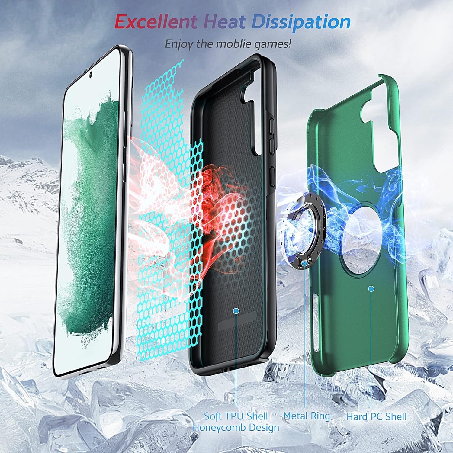 Anqrp Hidden Series Galaxy S22 Case 5G,[No Fall-Off Kickstand] 360°Metal Ring, 15Ft Military Grade Shockproof Protective Phone Case Designed for Samsung Galaxy S22 6.1 Inch, Green