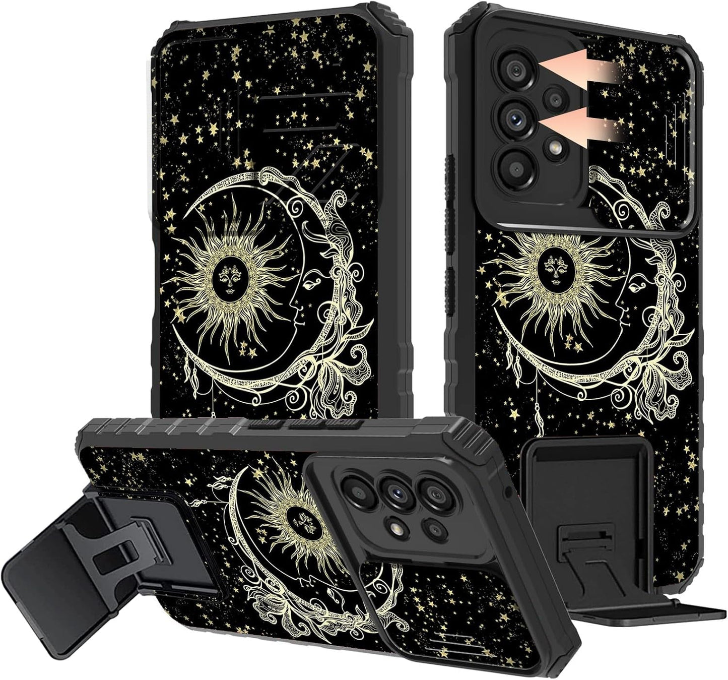 Galaxy A53 5G Phone Case with Slide Camera Cover Built-In Stand Kickstand Dual Layer Hybrid Shockproof Protective Case for Samsung Galaxy A53 5G, Retro Audio Cassette