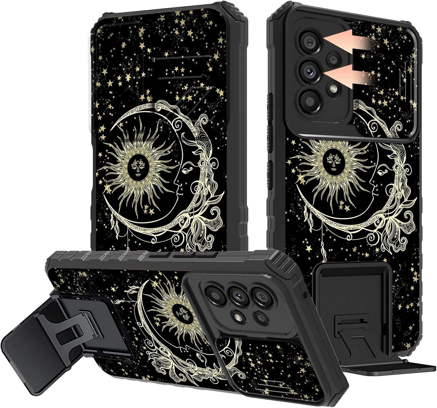 Galaxy A53 5G Phone Case with Slide Camera Cover Built-In Stand Kickstand Dual Layer Hybrid Shockproof Protective Case for Samsung Galaxy A53 5G, Retro Audio Cassette