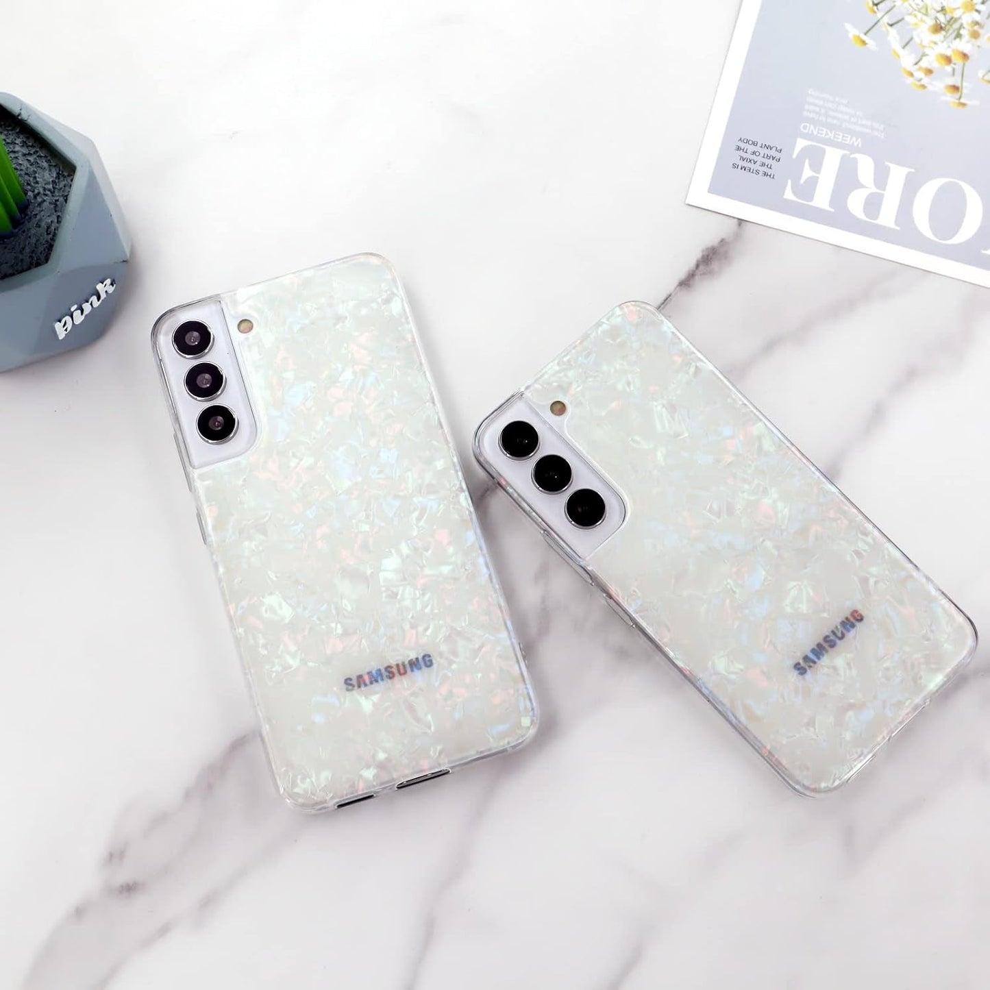 Galaxy S22+ Case Pearl Bling for Girls Women, Cute Luxury Shiny Sparkle Glitter Iridescent Opal Pattern Clear TPU Slim Cover Case Shell Compatible with Samsung Galaxy S22 plus 6.6" - Colorful