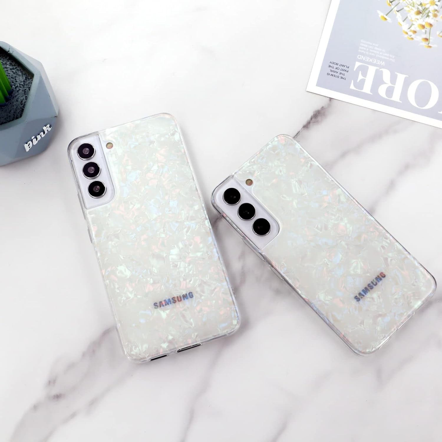 Galaxy S22+ Case Pearl Bling for Girls Women, Cute Luxury Shiny Sparkle Glitter Iridescent Opal Pattern Clear TPU Slim Cover Case Shell Compatible with Samsung Galaxy S22 plus 6.6" - Colorful