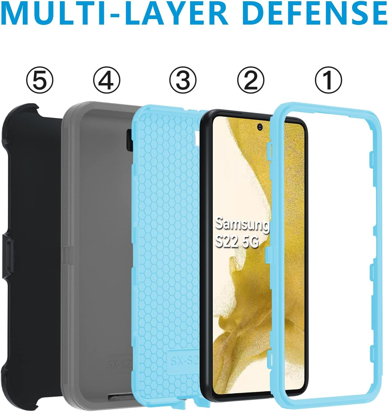 For Galaxy S22 5G Case,Samsung S22 Heavy Duty Case,[Military Grade Protective ],[Shockproof] [Dropproof] [Dust-Proof], Compatible with Samsung Galaxy S22 5G (Gray/Skyblue)