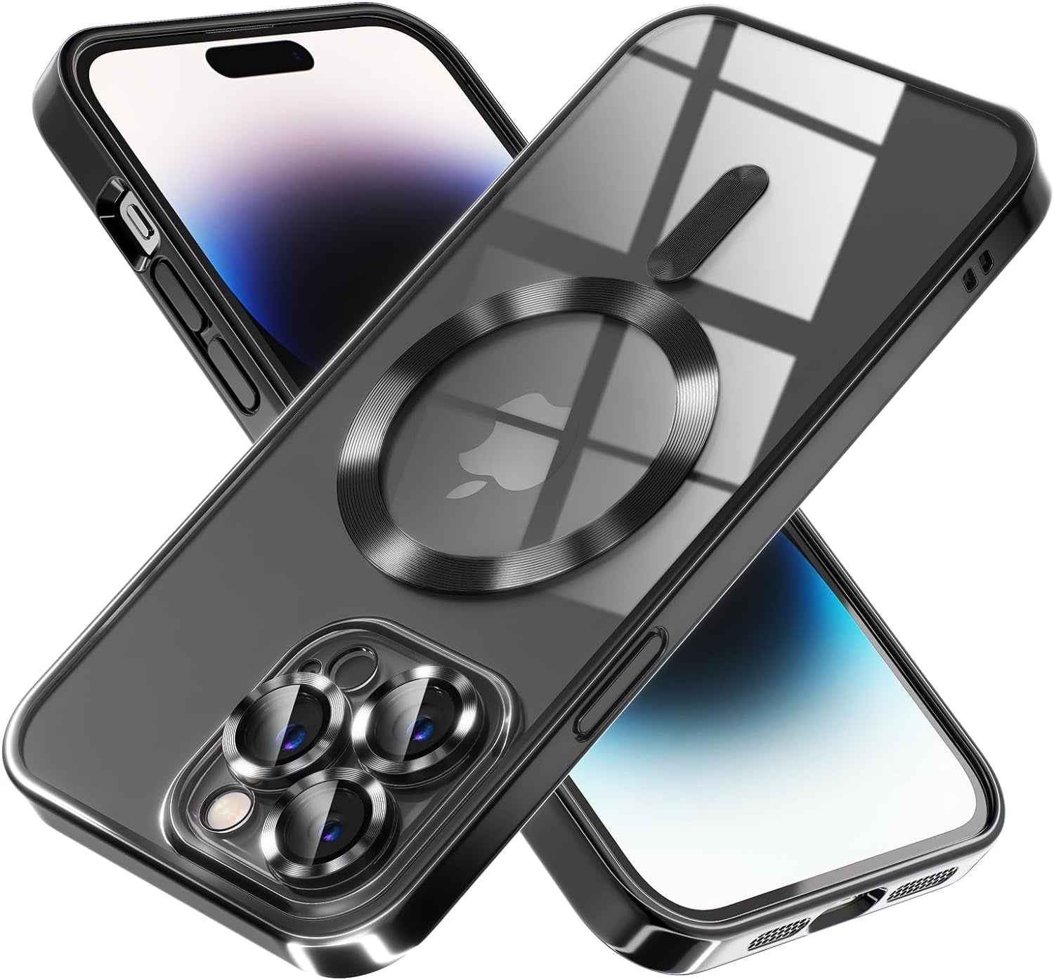 Misea Magnetic Clear Case for Iphone 14 Pro Max Case [Compatible with Magsafe] [Never Yellowing] [Military Grade Drop Protection] Full Camera Lens Protector Luxury Plating Soft Phone Case, Purple  Misea Black Iphone 14 Pro Max 