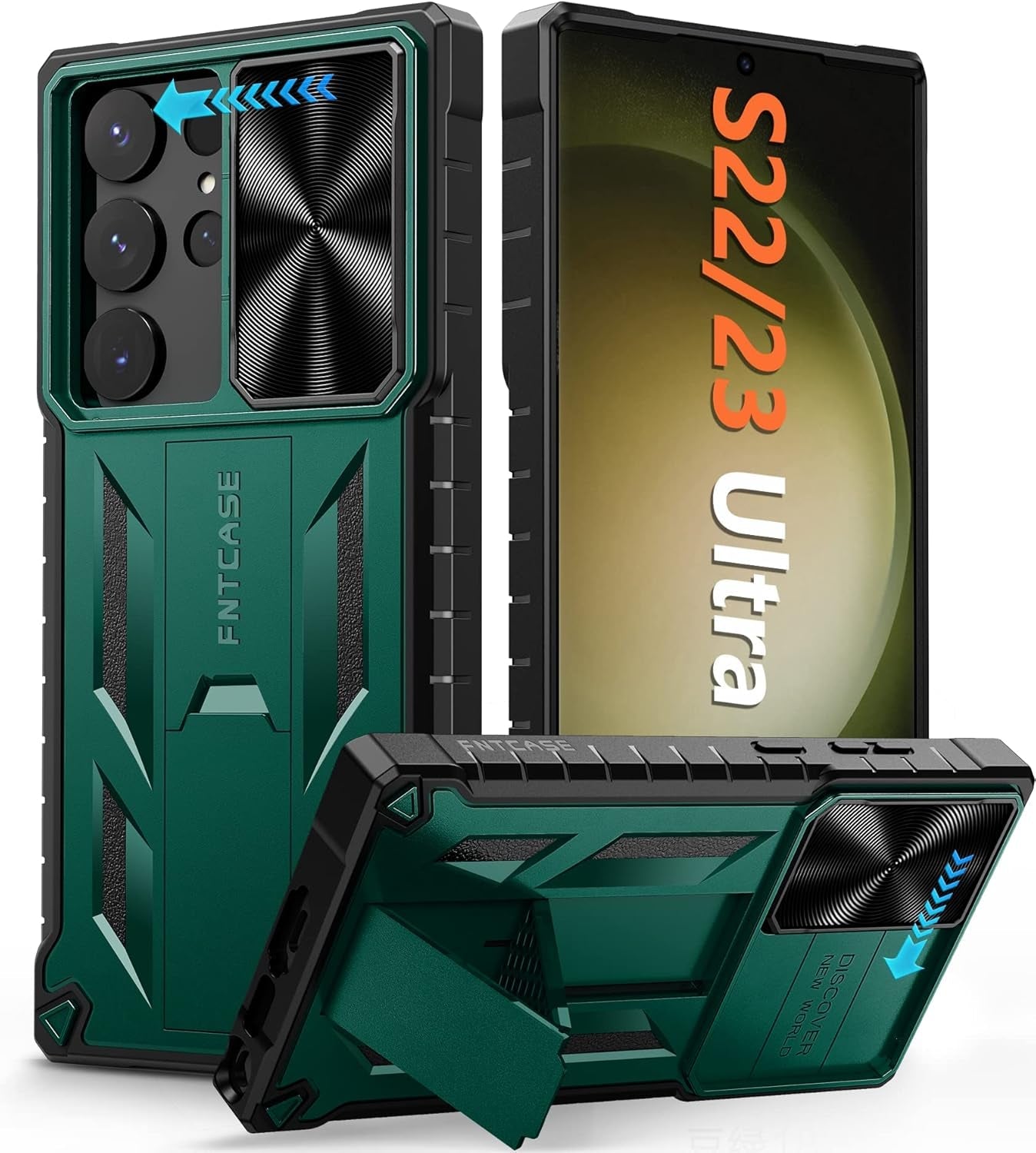 FNTCASE for Samsung Galaxy S23-Ultra Case: S22 Ultra Military Grade Shockproof Protection Mobile Case with Kickstand & Matte Textured Rugged TPU Shell | Drop Proof Protective Phone Cover