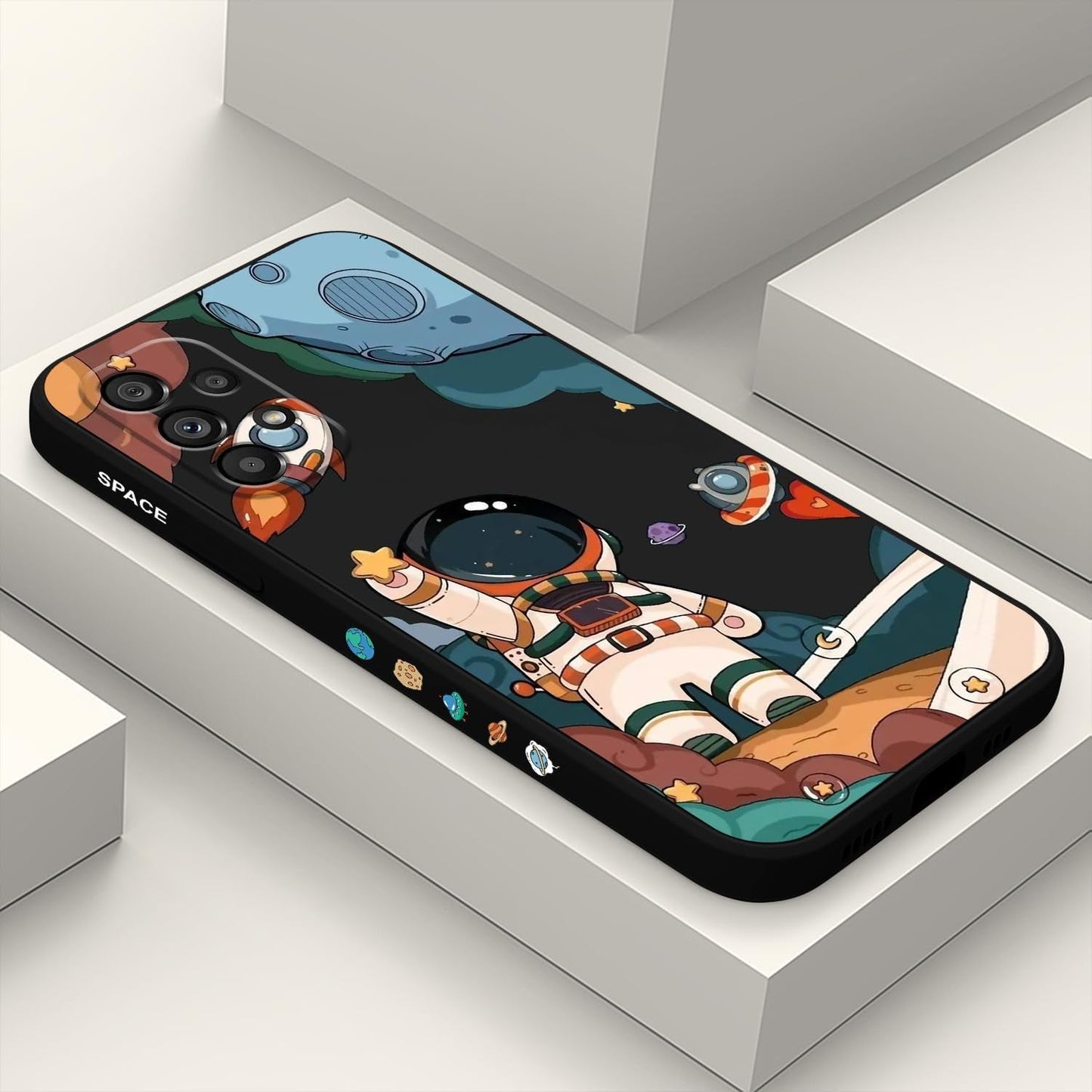 For Samsung Galaxy A53 5G Case Side Creative Design Soft Silicone Drop Protective Flower Case for Samsung A53 5G-Astronaut White