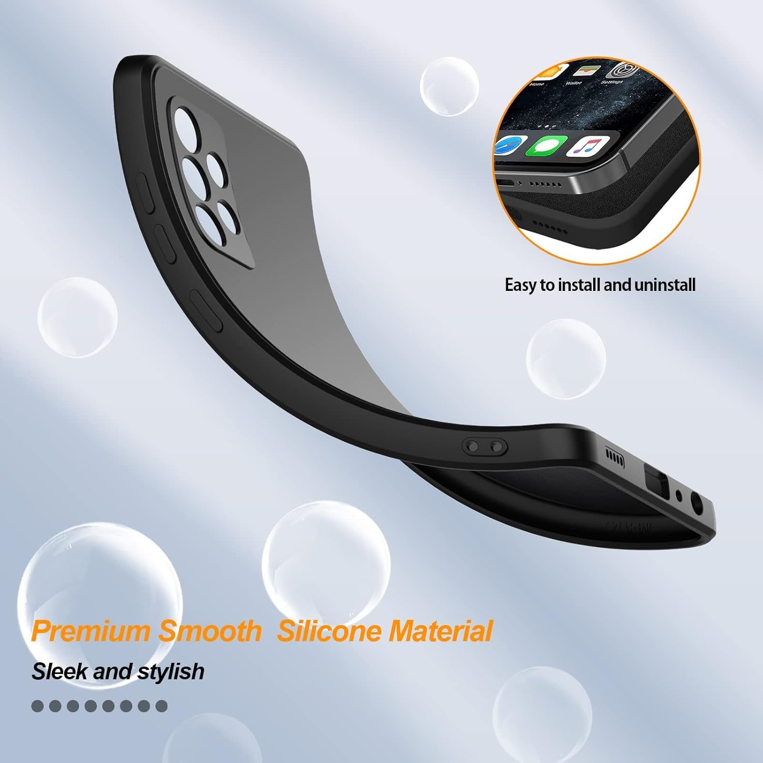 For Samsung Galaxy A53 Case,Liquid Silicone Gel Rubber Phone Case,Non-Yellowing Phone Bumper Cover,Multi-Color Silicone Phone Case,Non-Slip Full Body Ultra Slim Protective Cover(Black) 1.91