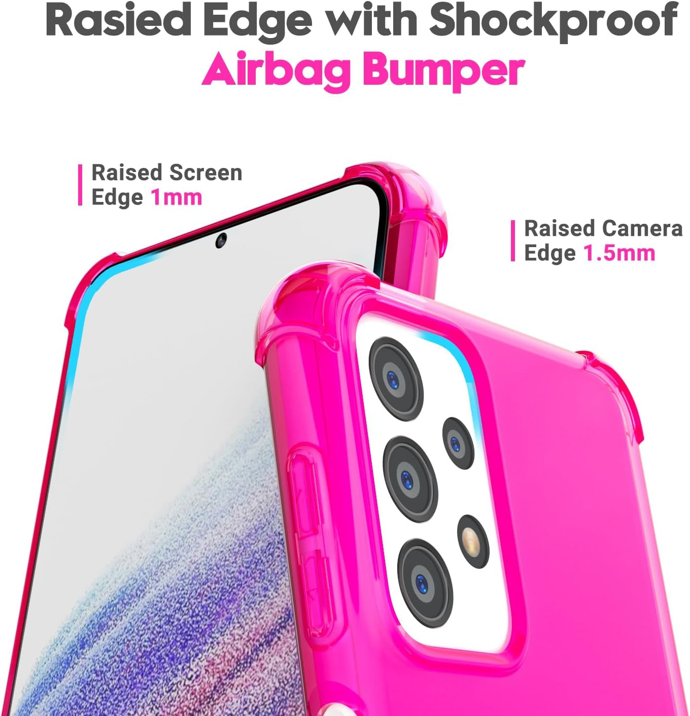 For Samsung Galaxy A53 5G Case Clear, Neon Bright Vibrant Color, Transparent Jelly Protective Silicone Phone Case for Women Girly Cute, Thin Slim Fit Soft Flexible TPU Bumper, Hot Pink