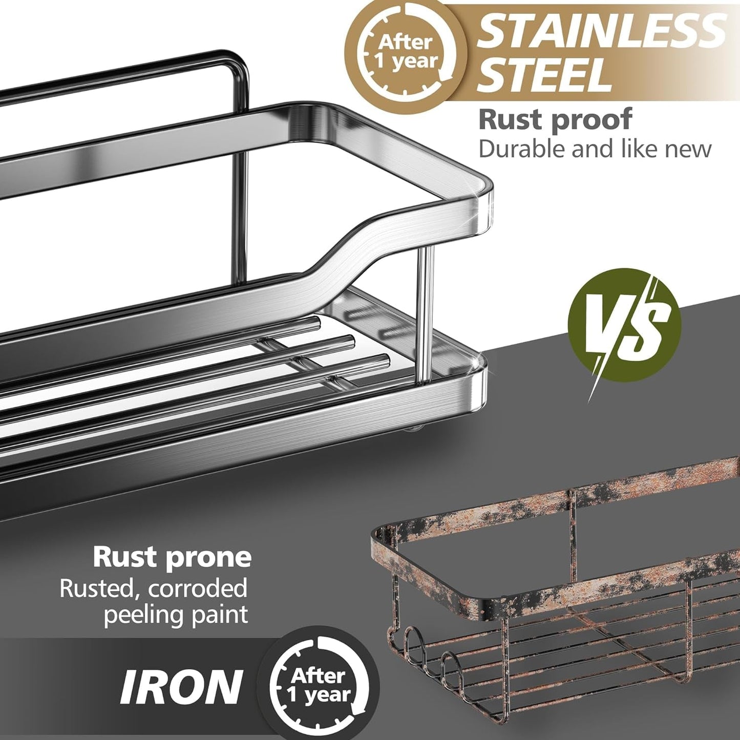 OMAIRA Shower Caddy, 2-Pack Adhesive Shower Organizer, No Drilling Rustproof 304 Stainless Steel Shower Shelves for inside Shower & Bathroom Organizer, Matte Black(X-Large)  OMAIRA   