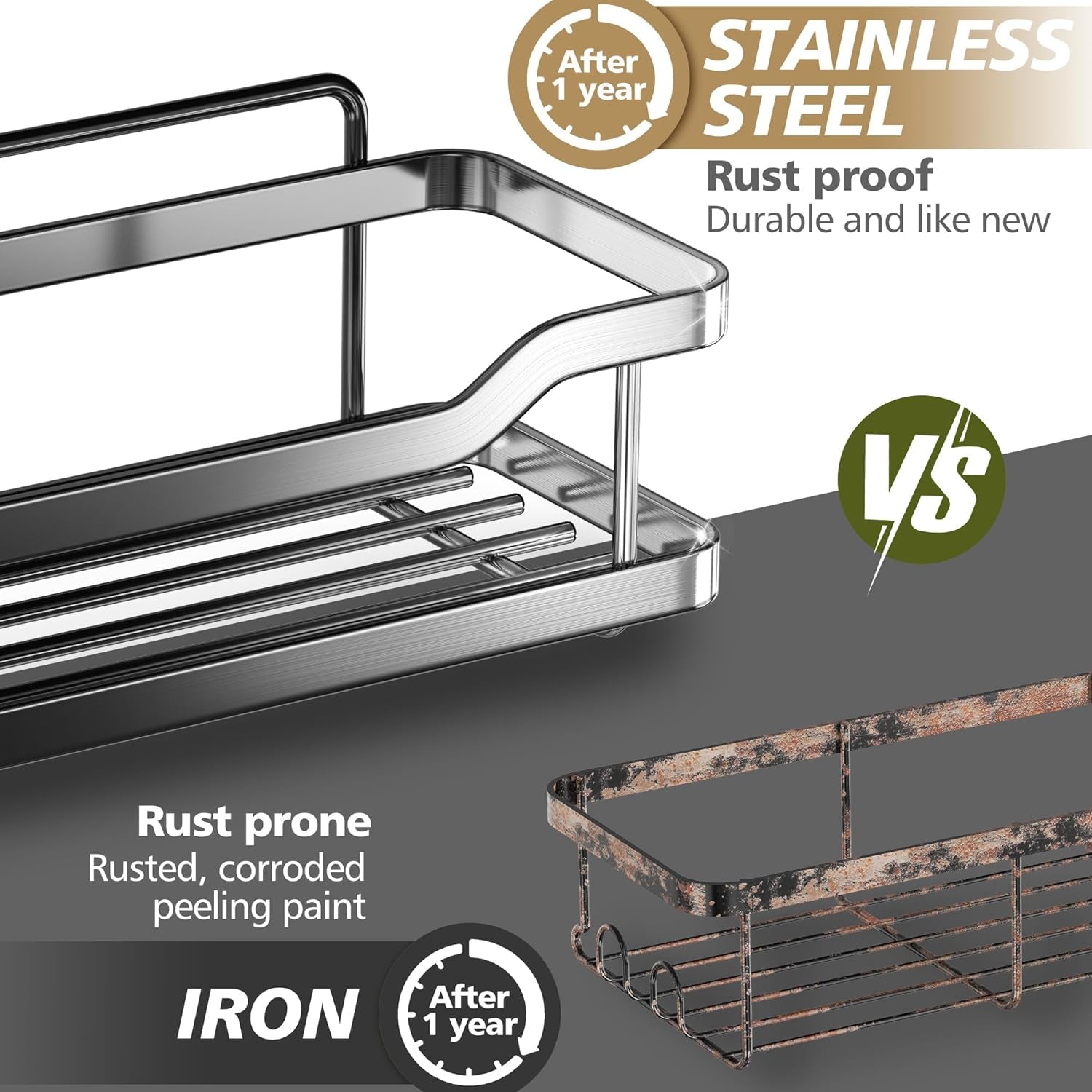 OMAIRA Shower Caddy, 2-Pack Adhesive Shower Organizer, No Drilling Rustproof 304 Stainless Steel Shower Shelves for inside Shower & Bathroom Organizer, Matte Black(X-Large)  OMAIRA   