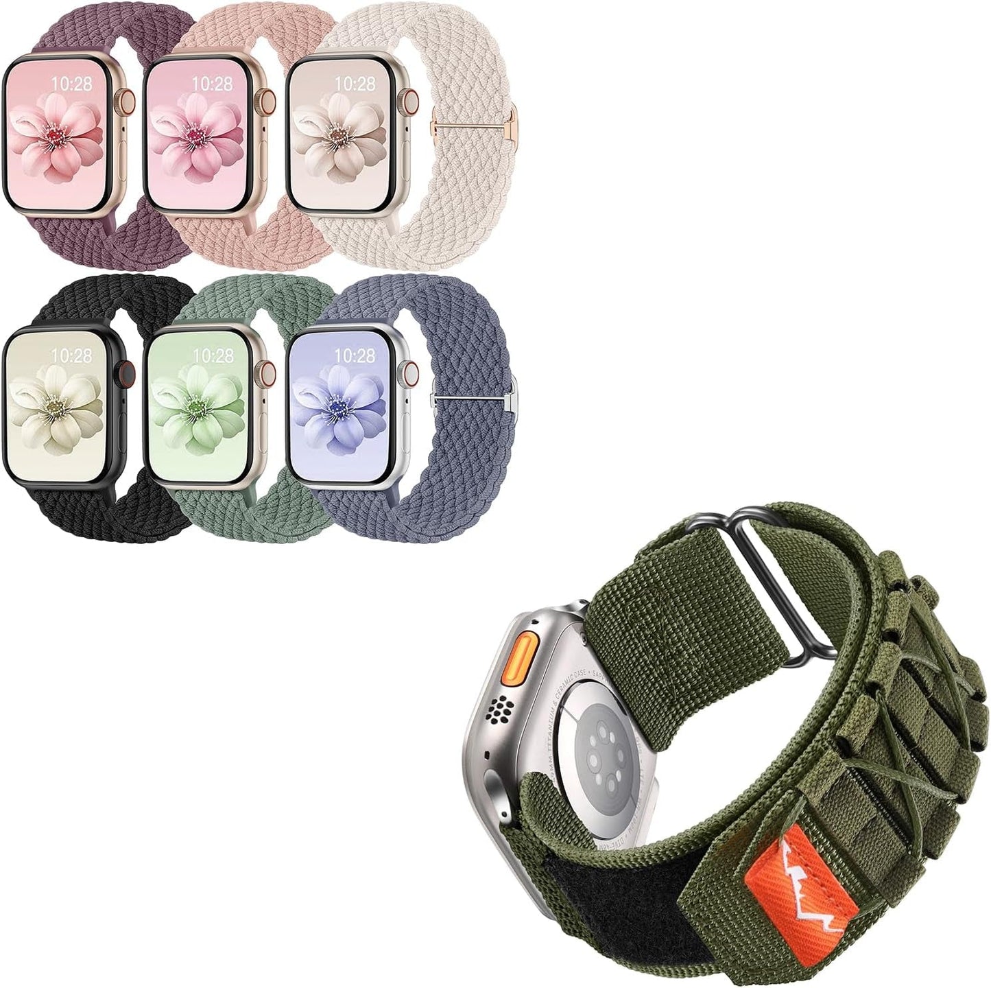 Bands Compatible with Apple Watch Band 38Mm 40Mm 41Mm 42Mm 44Mm 45Mm 49Mm Women Men, Adjustable Soft Nylon Strap for Iwatch Series 9 8 7 6 5 4 3 2 1 SE Ultra/Ultra 2