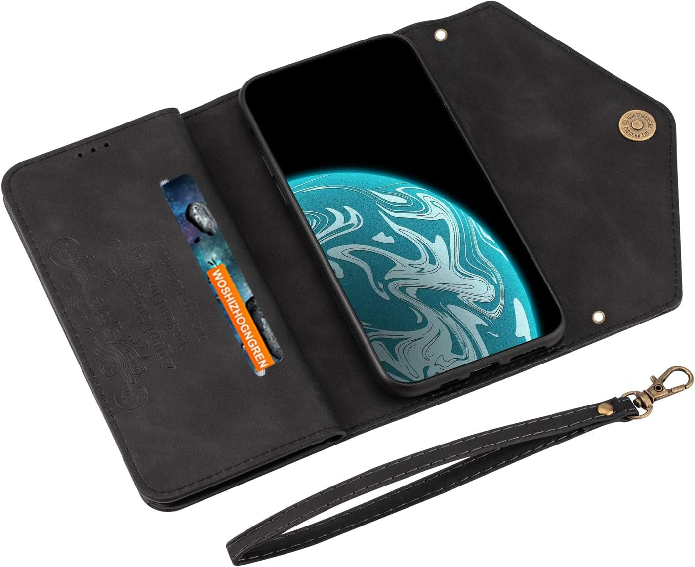 For Samsung Galaxy A53 5G Crossbody Purse Phone Case with Card Holder, Adjustable Lanyard Wallet Cover Cases for Samsung Galaxy A53 Handbag Black