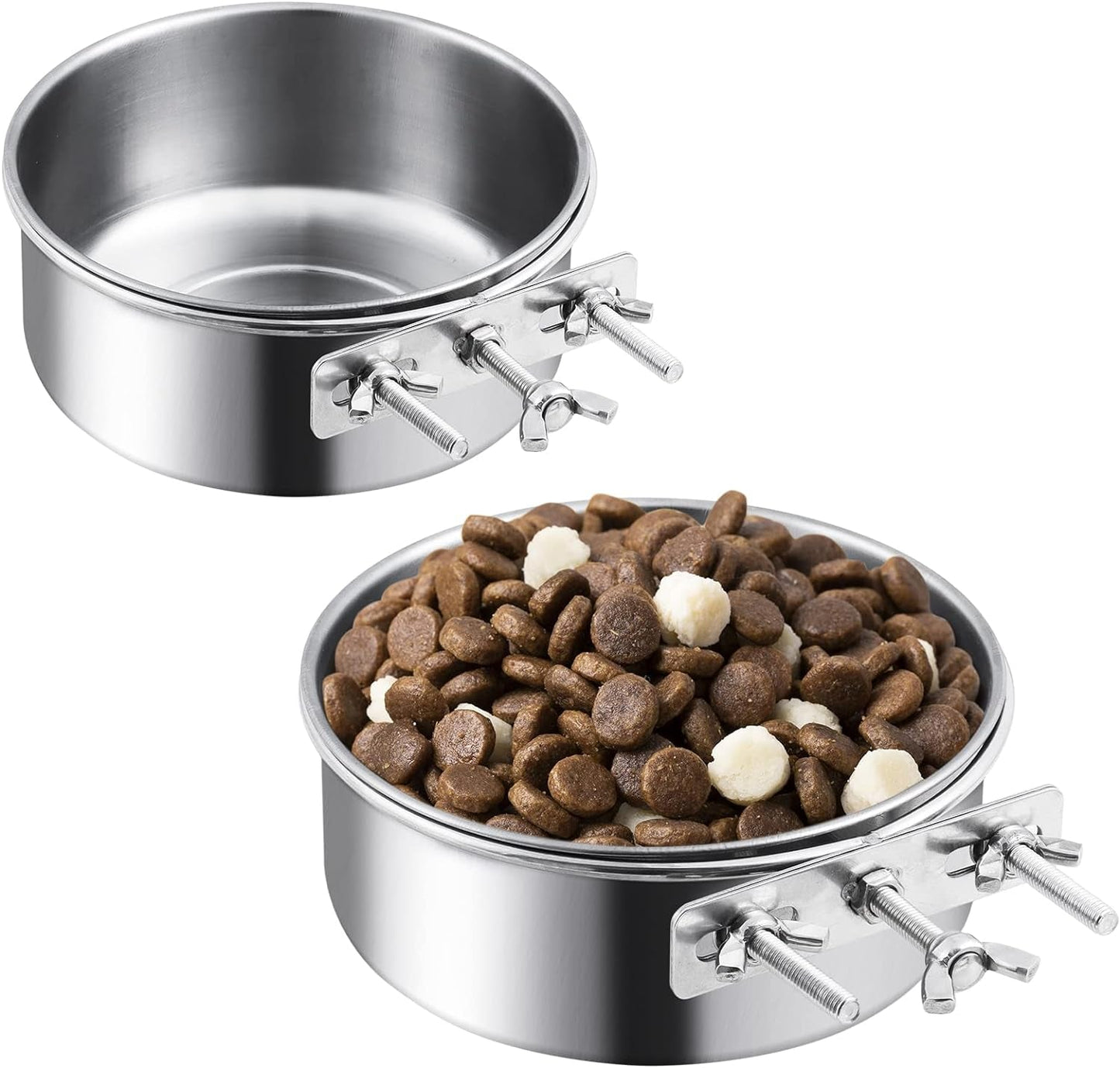 2 Pack Dog Water Bowl Crate No Spill Kennel Hanging Cage Food Bowls for Puppy Cat Bunny Stainless Steel Metal Mountable Small&Medium Feeding Dish Wall Mounted Attachable Crates Pet Feeder