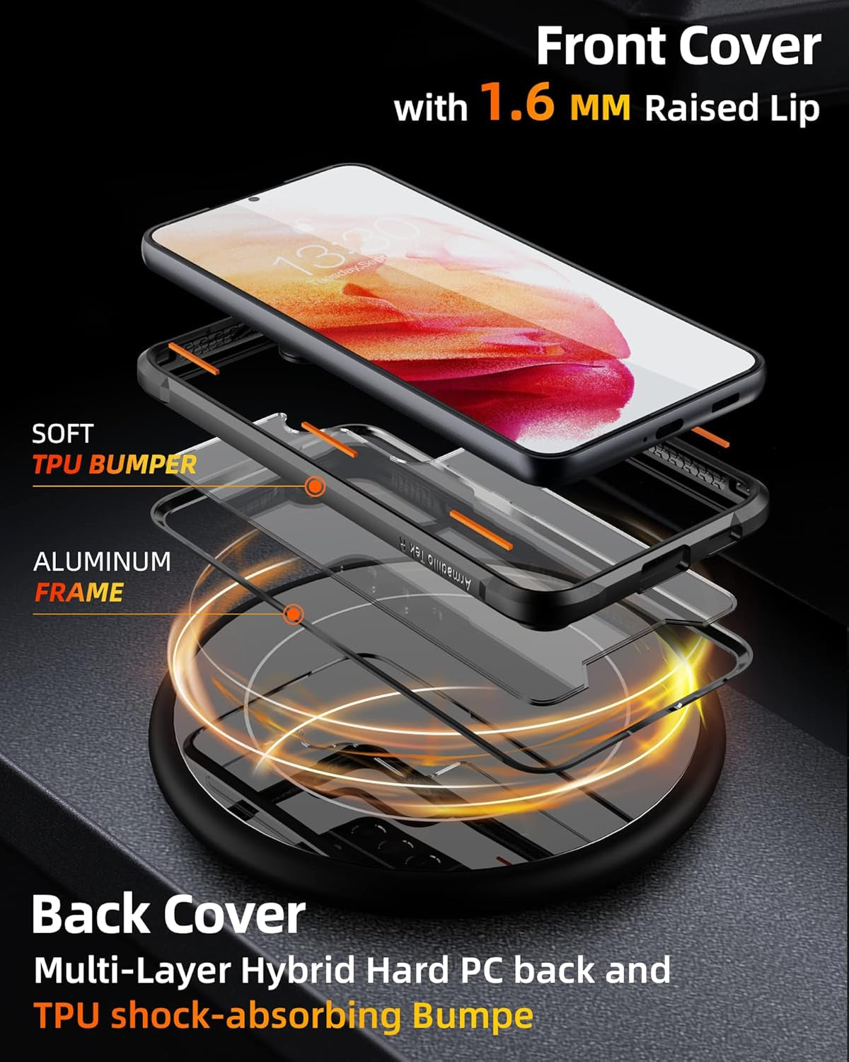 Caseborne R Compatible with Samsung Galaxy S22+Plus 5G Case - Shockproof Protective Clear, Military Grade 12Ft Drop Tested, Durable Aluminum Frame, Anti-Yellowing Technology - Black