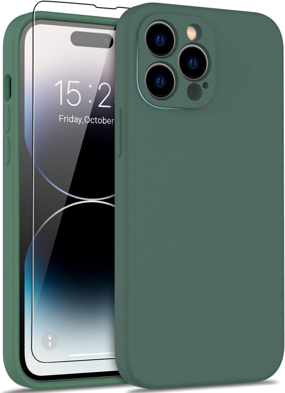 DEENAKIN Compatible with Iphone 14 Pro Max Case with Screen Protector,Enhanced Camera Cover,16Ft Drop Tested Soft Silicone Gel Rubber,Slim Protective Phone Case 6.7" Light Brown  DEENAKIN Dark Green  
