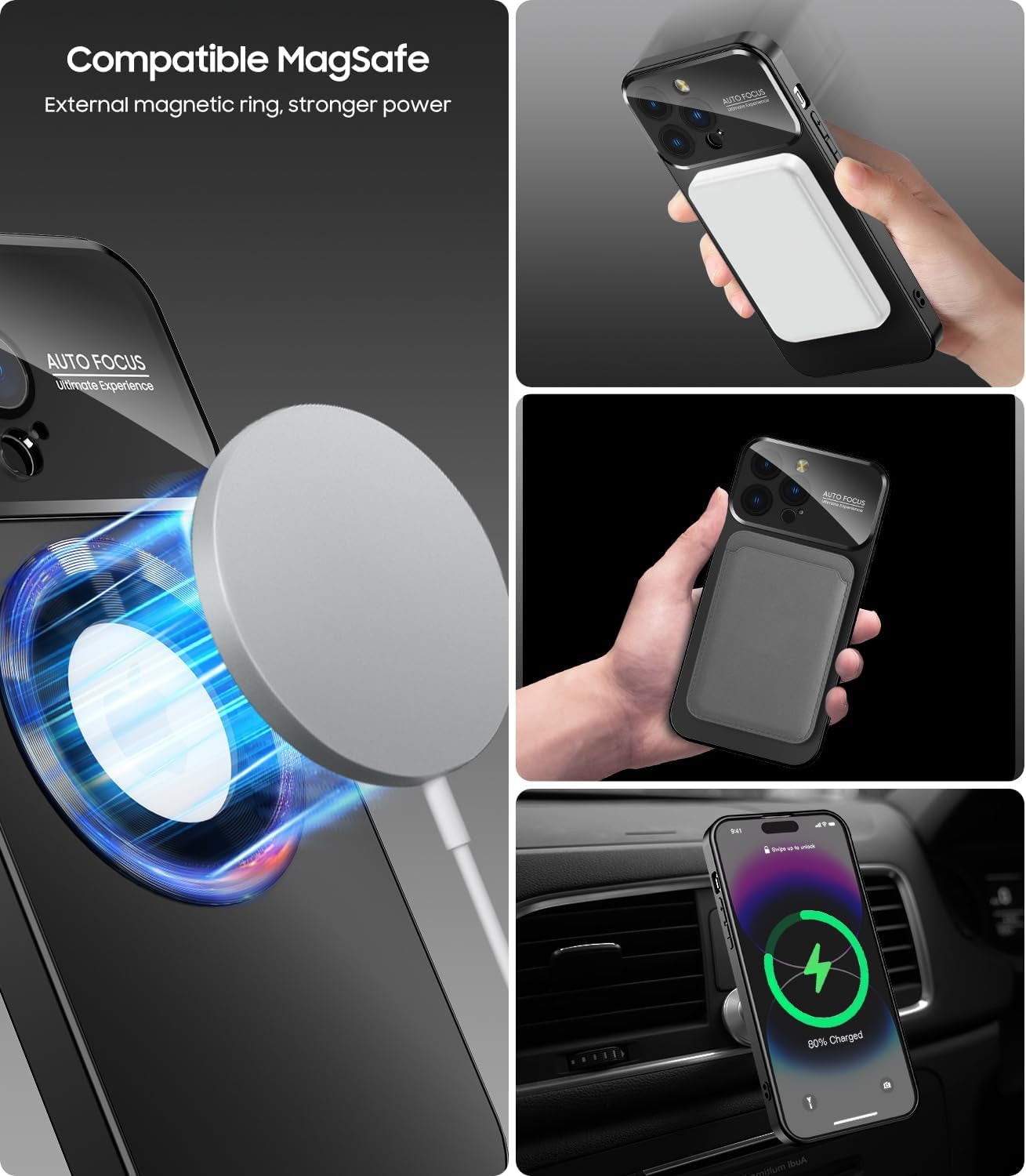 MAKAVO Magnetic for Iphone 15 Pro Max Case, Compatible with Magsafe, Built-In Camera Lens Protector, Logo View, Military Grade Drop Proof Phone Cover, Black  MAKAVO   