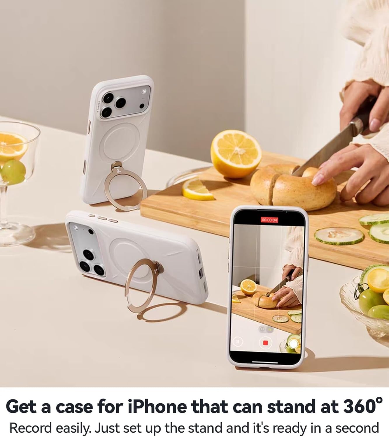 TORRAS Ostand Q3 Silicone for Iphone 17 Pro Max Case, Fit for Magsafe, 360 Spin Stand, Soft Liquid Silicone Cozy Grip, Camera Control, Protective Case for Iphone 17 Pro Max for Women, Ivory Gold