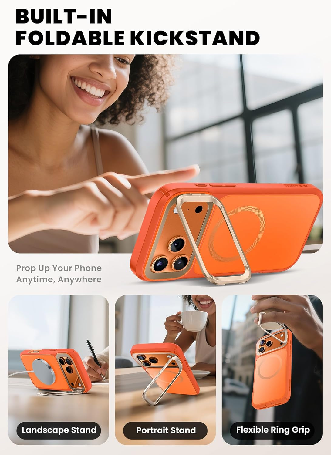 I-Blason for Iphone 17 Pro Max Case Magsafe with Stand [9H+ Tempered Glass Screen Protector] [Camera Control Button Cover] Military-Grade Protection Full-Body Heavy Duty Magnetic Case, Coral