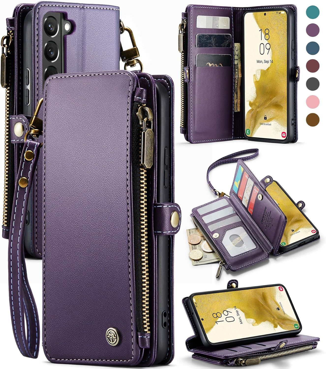 Defencase for Galaxy S22 plus Case, 【RFID Blocking】 for Samsung Galaxy S22 plus Case Wallet for Women Men with Card Holder, Zipper Strap Magnetic Flip PU Leather Phone Case for Samsung S22 Plus, Black