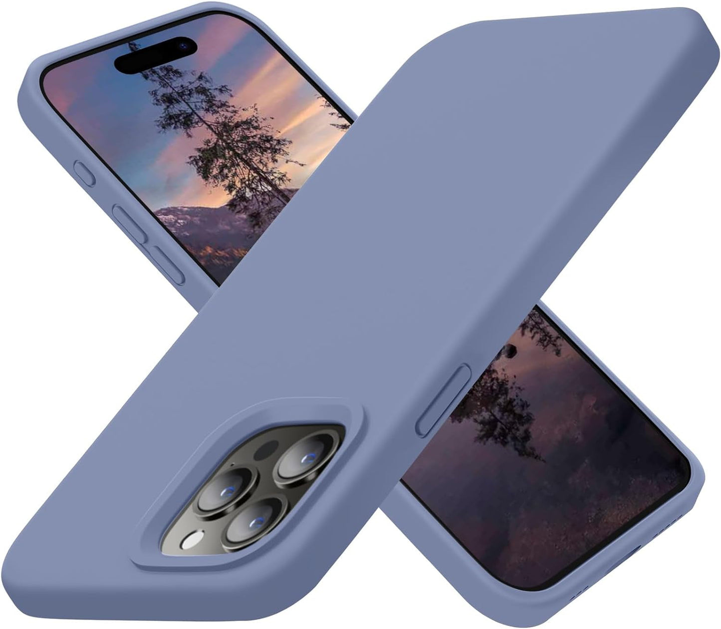 Cordking Designed for Iphone 15 Pro Case, Silicone Ultra Slim Shockproof Protective Phone Case with [Soft Anti-Scratch Microfiber Lining], 6.1 Inch, Alpine Green  Cordking Lavender Gray  