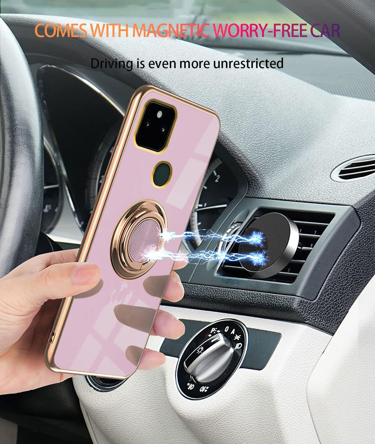 Compatible with Google Pixel 5A 5G Case Ring Holder Magnet Green, Google Pixel 5A 5G Phone Case Silicone Shockproof Plate Luxury Slim Cover (Purple)  Wousunly   