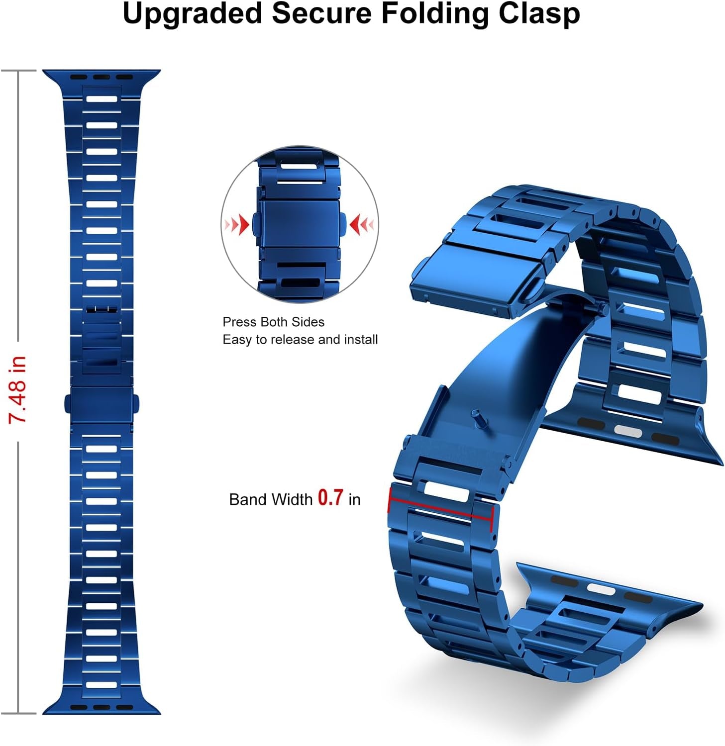 Finestone Metal Band for Apple Watch - Stainless Steel Apple Watch Band Compatible with Apple Watch 41Mm 40Mm 38Mm - Slim Hollow-Out Design Strap for Iwatch Series 9/8/7/6/5/4/3/2/1 SE Women Men Blue