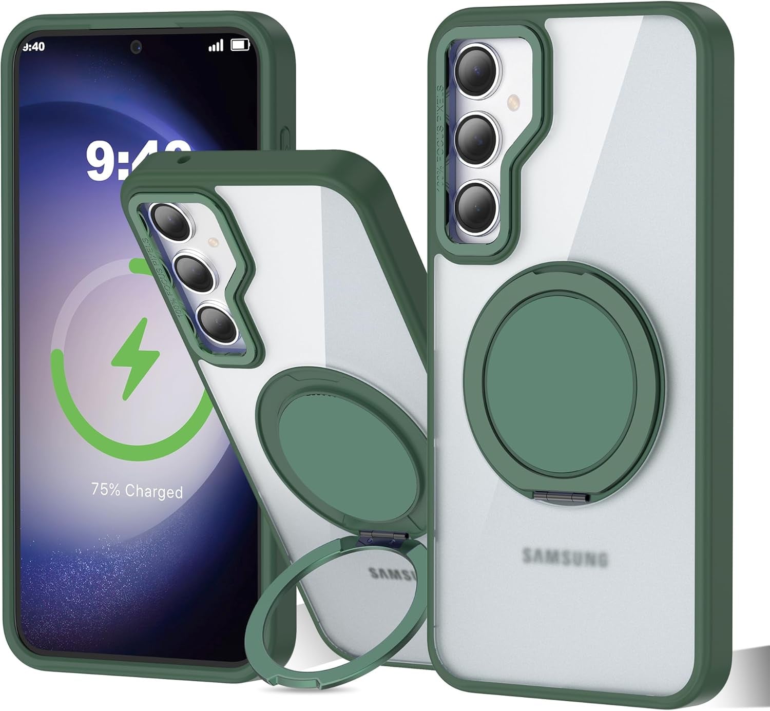 For Samsung Galaxy S24 plus Case with 360° Rotatable Magnetic Ring Stand [Compatible Magsafe] [Military Grade Tested] Translucent Matte Galaxy S24 plus Phone Case for Women Men 6.7'', Blue