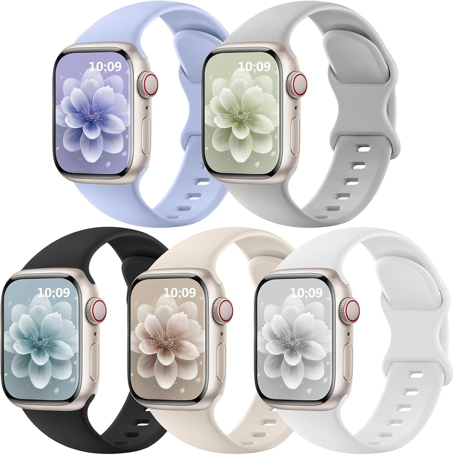 5 Pack Sport Silicone Band Compatible with Apple Watch Bands 40Mm 38Mm 41Mm 44Mm 45Mm 42Mm 49Mm,Soft Wristband Waterproof Replacement Strap for Iwatch Bands Series 9 8 7 6 5 4 3 2 1 SE Ultra Women Men