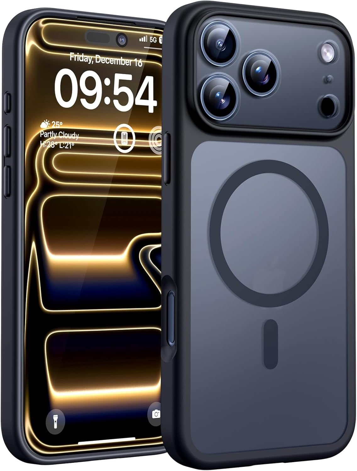 TOCOL for Iphone 17 Pro Case, Compatible with Magsafe, Full Camera Protection, Built-In Magnetic Ring, Drop Protection, Translucent Matte Phone Case for Iphone 17 Pro 6.3 Inch (Black)