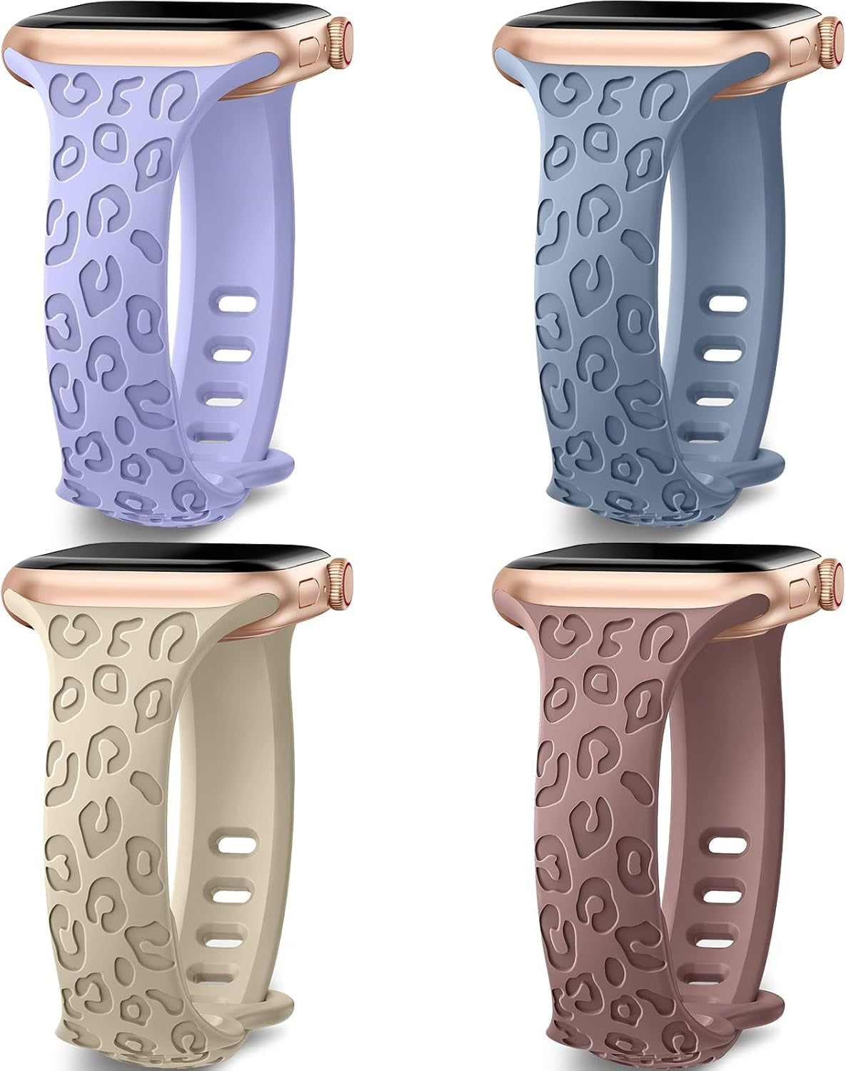 4-Pack Leopard Engraved Band Compatible with Apple Watch Bands 38Mm 40Mm 41Mm 44Mm 45Mm 42Mm Women, Thin Slim Sport Wristbands for Iwatch Ultra/Ultra 2 Series 9 8 7 6 5 4 3 2 1 SE