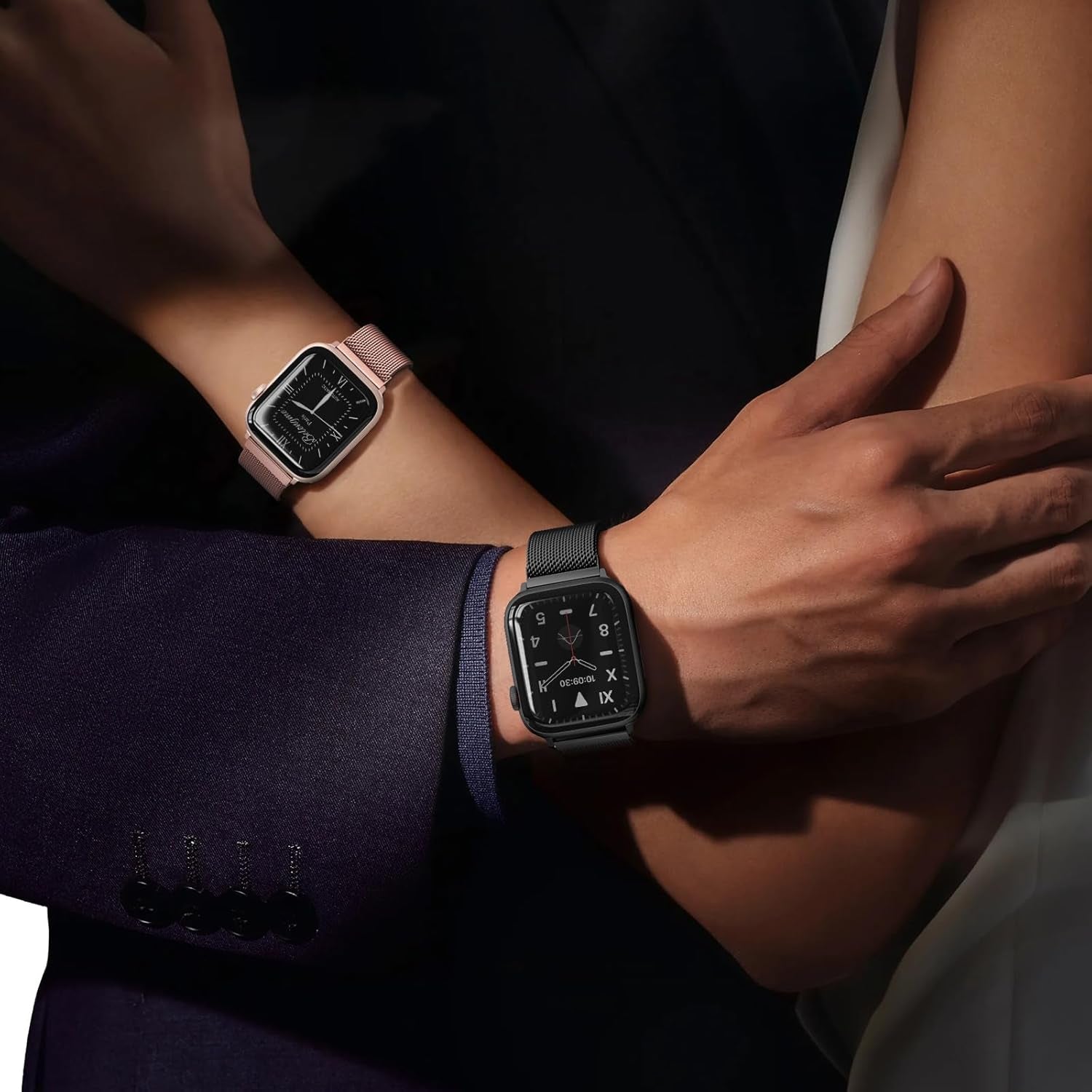 BELONGME 3 Pack Mesh Loop Compatible with Apple Watch Band 40Mm 41Mm 38Mm 42Mm 44Mm 45Mm 49Mm Series Ultra SE 9 8 7 6 5 4 3 2 1 Women Men, Stainless Steel Metal Strap Magnetic Clasp for Iwatch Bands